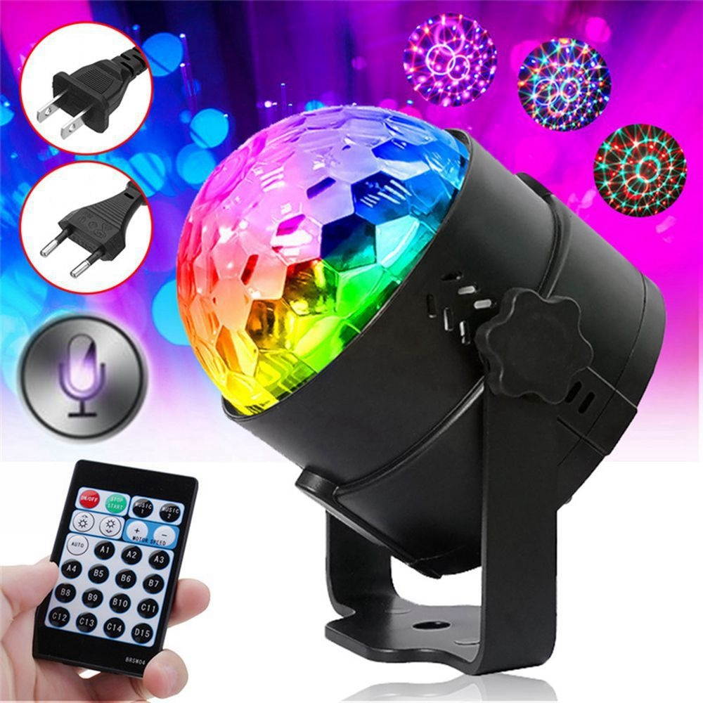 RGB Self-propelled Flash Mode Remote/ Voice Control LED Stage Light Crystal Ball Disco Club DJ Part US Plug