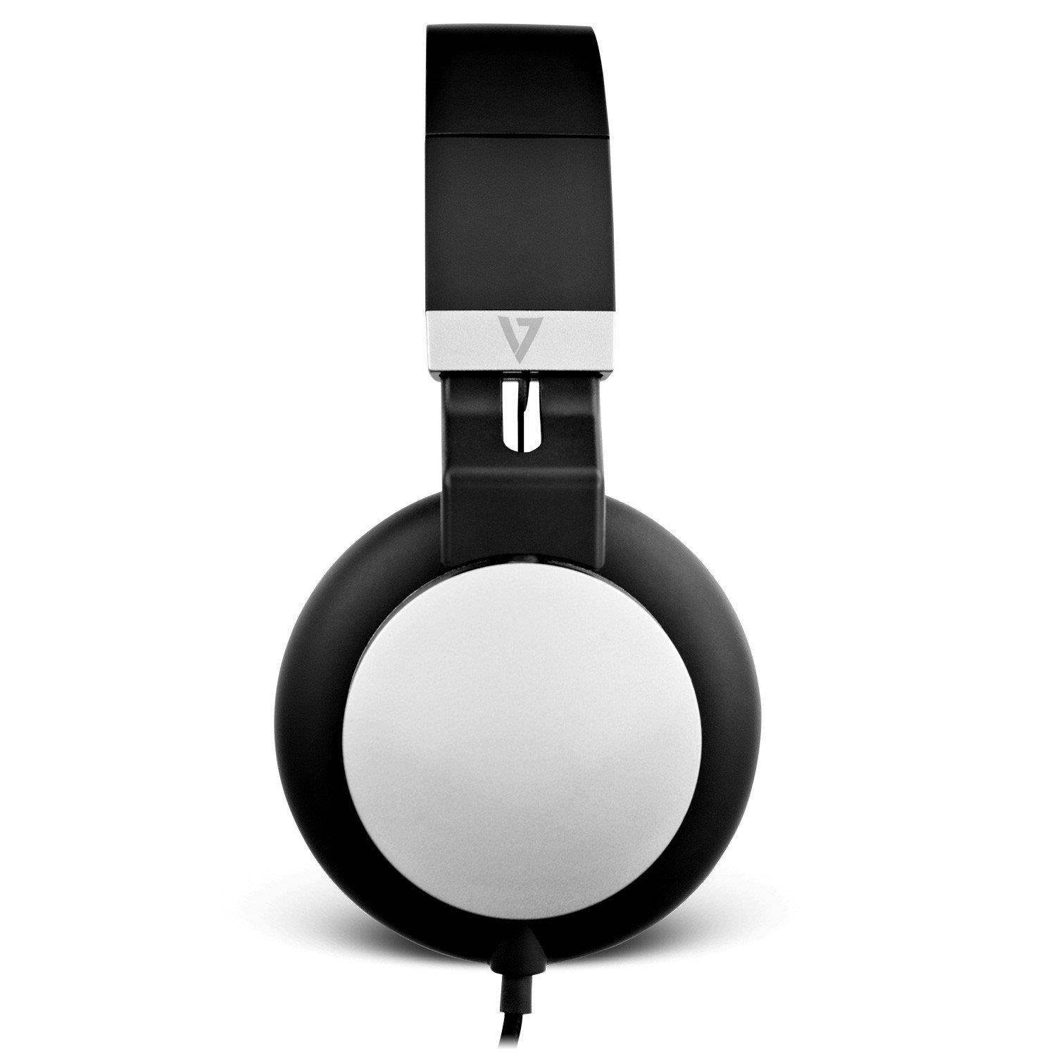 V7 Lightweight On-Ear Headphones - Black/Silver - Stereo - Black, Silver - Mini-phone - Wired - On-ear, Over-the-head - Binaural - Supra-aural - Noise Canceling