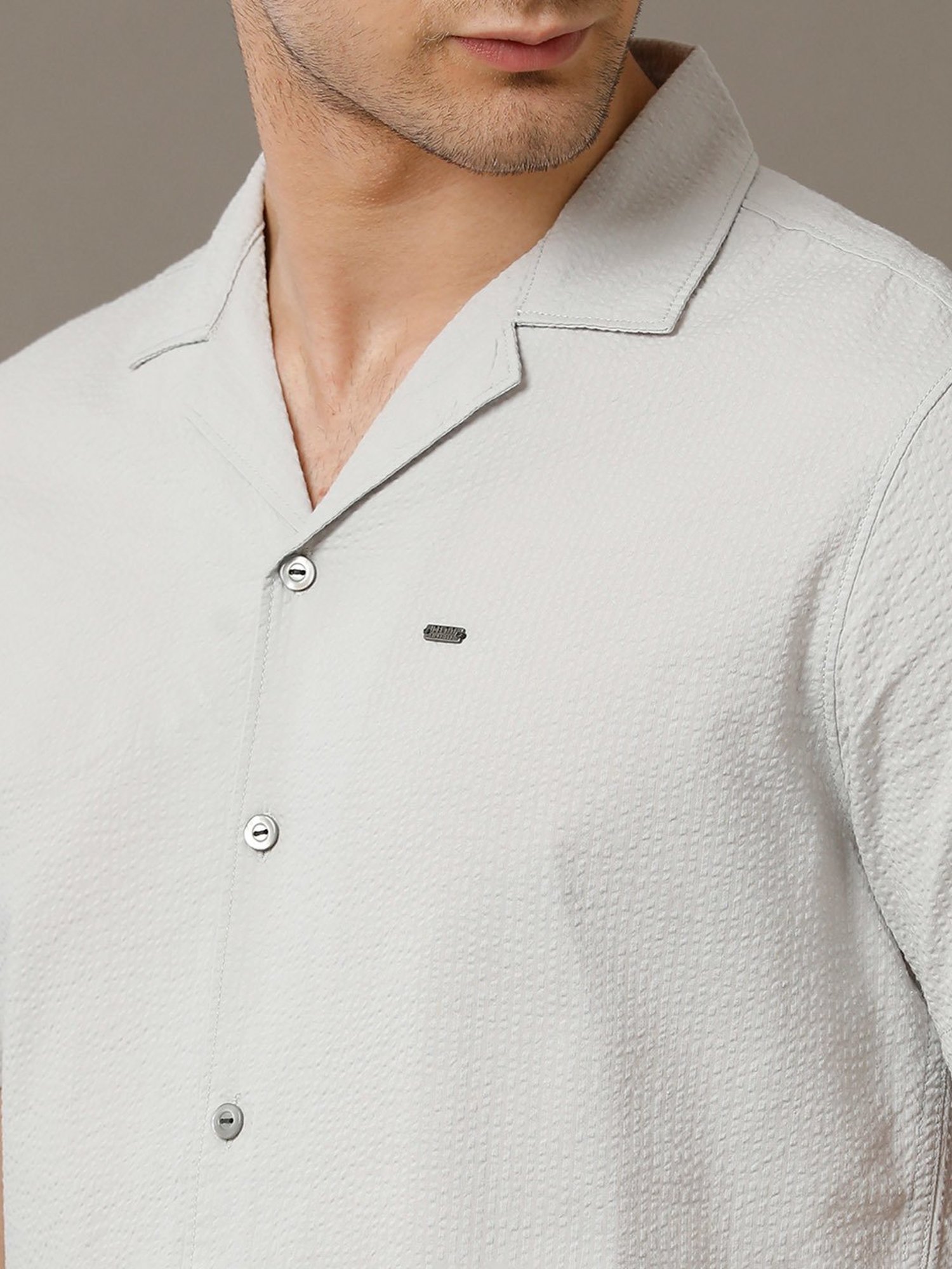 Identiti Grey Slim Fit Self Design Shirt