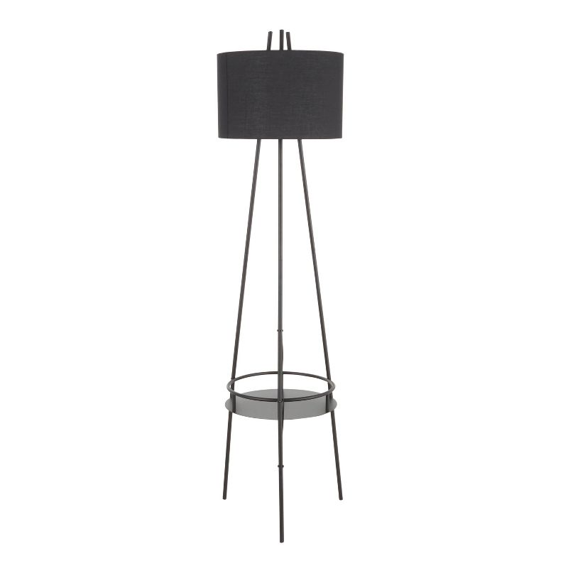 Trident Contemporary Floor Lamp with Metal and Linen Shade Black (Includes LED Light Bulb) - LumiSource