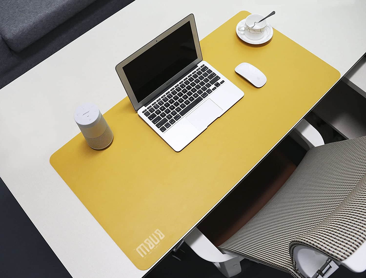 BUBM PU Leather Mouse Pad Mat Waterproof, Perfect Desk Writing Mat for Office and Home,Ultra Thin 2mm - 31.5"x15.8" (Sapphire)