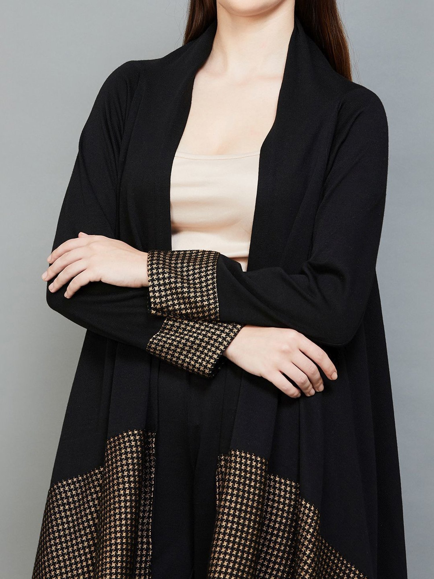 Colour Me by Melange Black Self Pattern Shrug