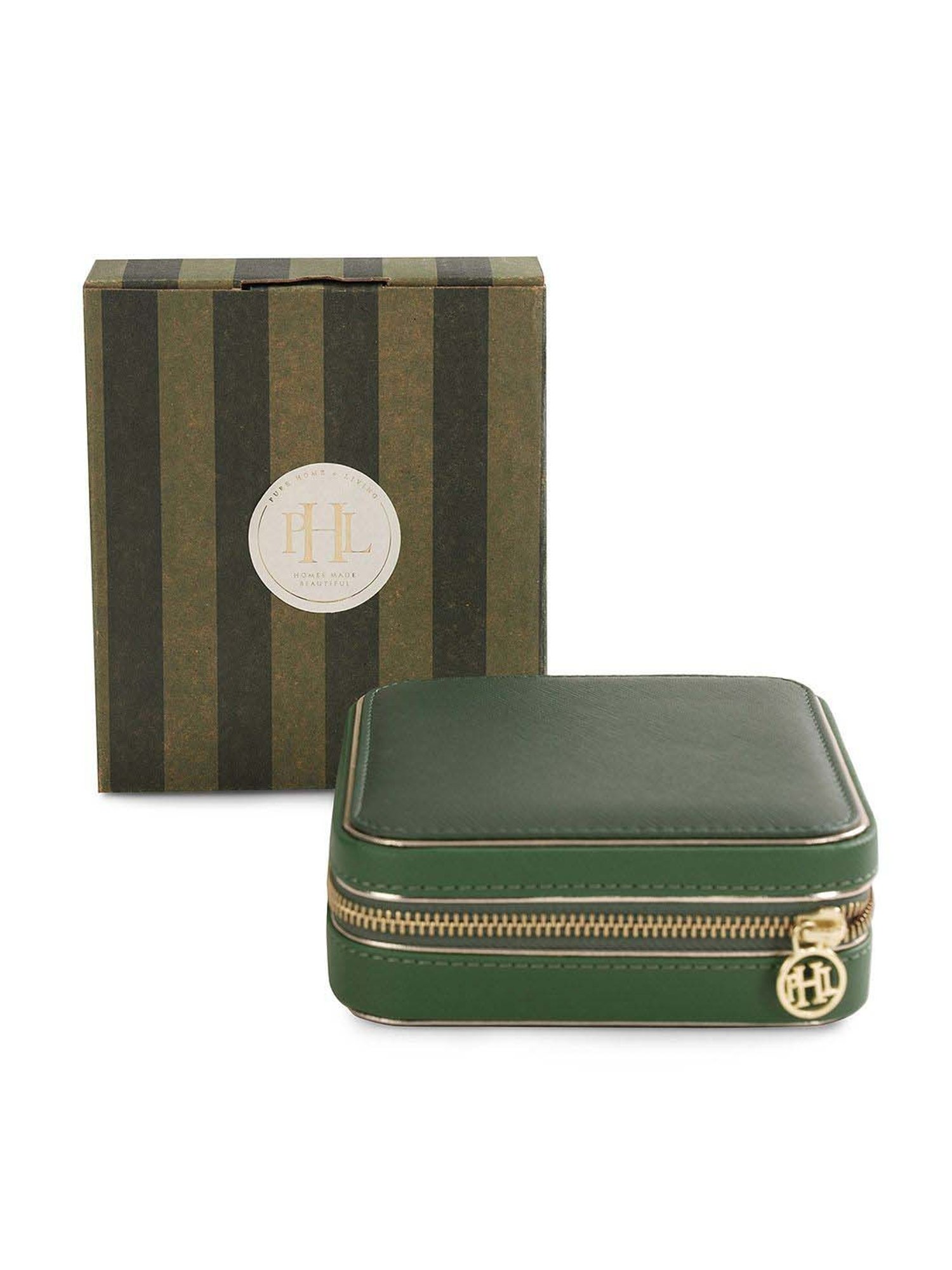 Pure Home and Living Green Mdf Travel Square Jewellery Box