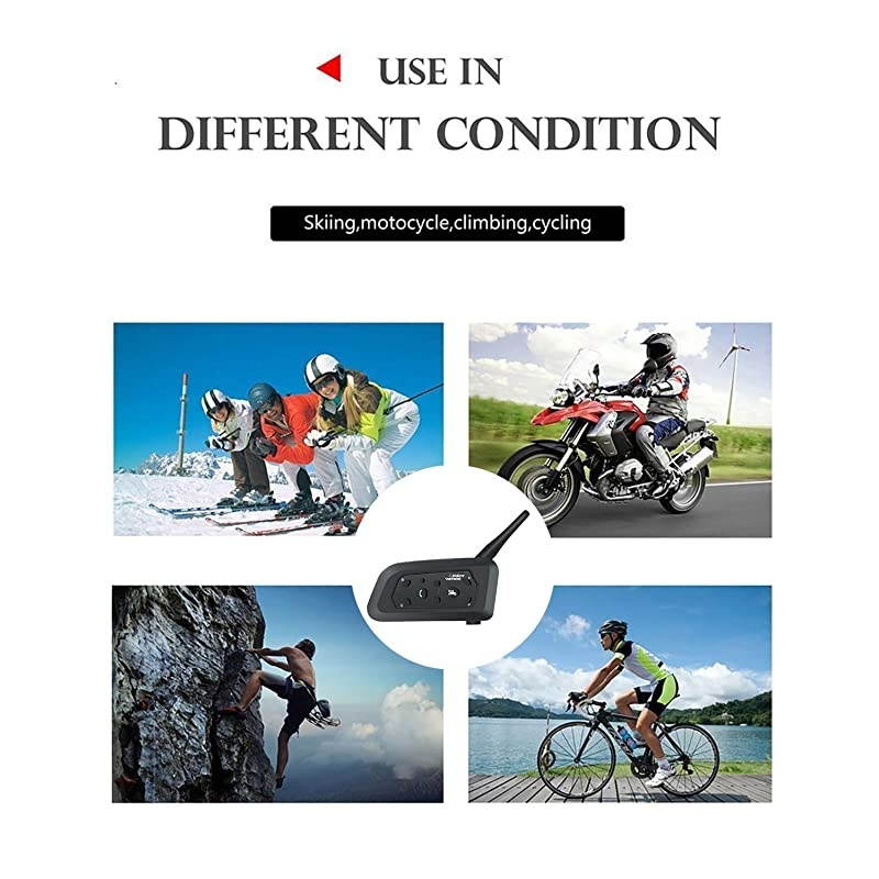 Motorcycle Helmet Bluetooth Intercom BT Multi Interphone Headset 1200M Bluetooth Motorbike Intercom Interphone Skiing Helmet Communication System Connect Up to 6 Riders 2 Pack