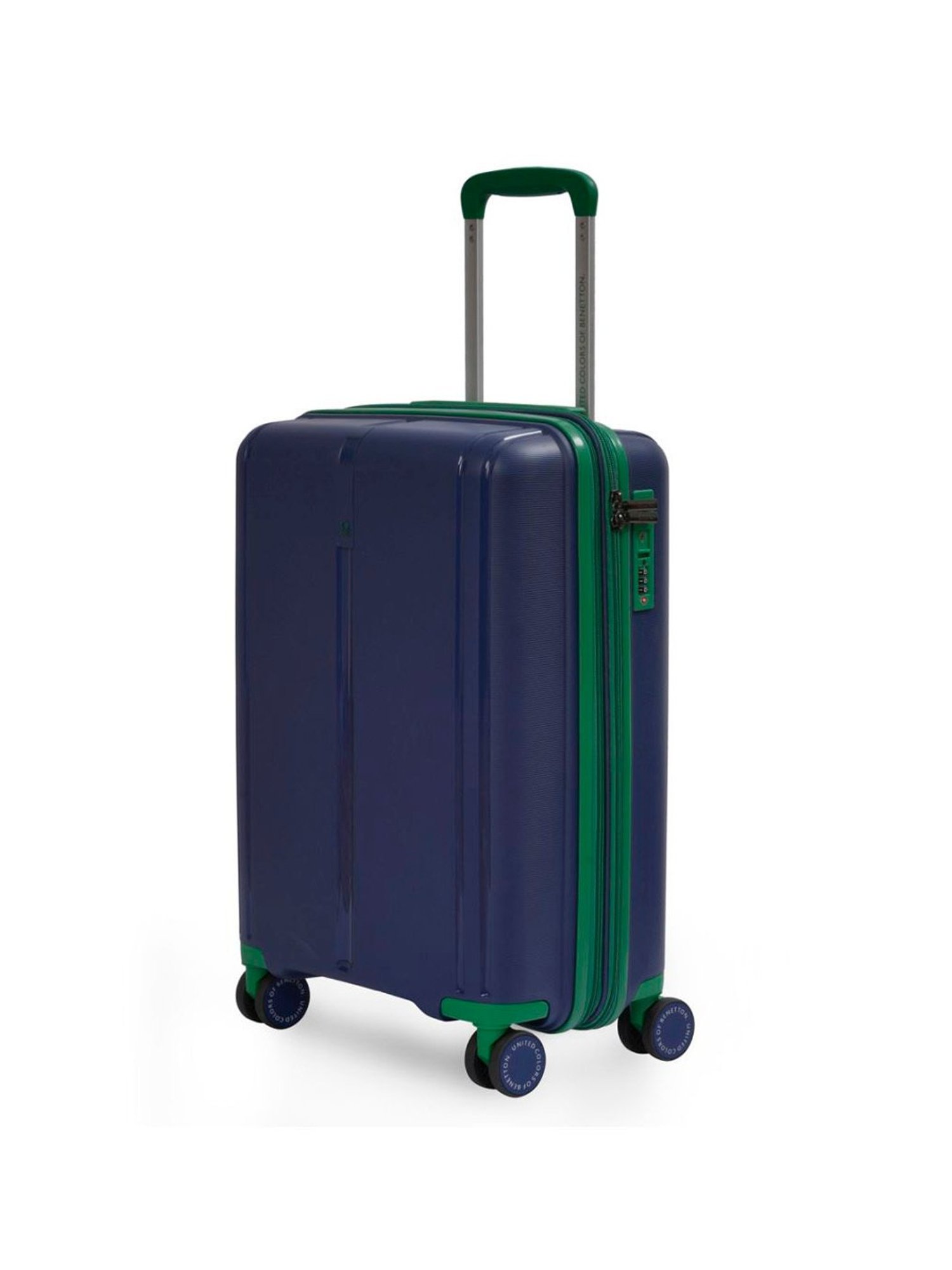 United Colors of Benetton Emerald Navy Textured Hard Cabin Trolley Bag - 55.5 Cm