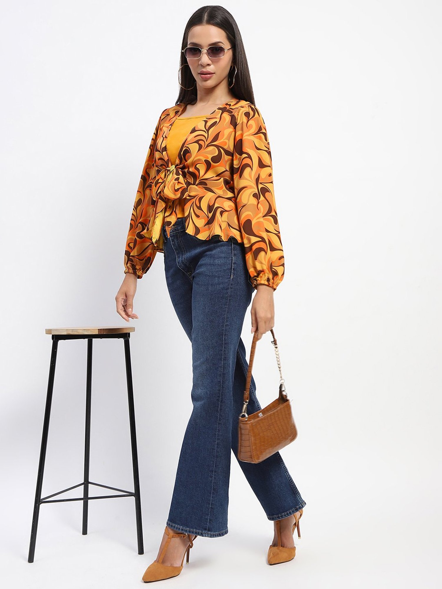 MADAME Yellow Printed Top