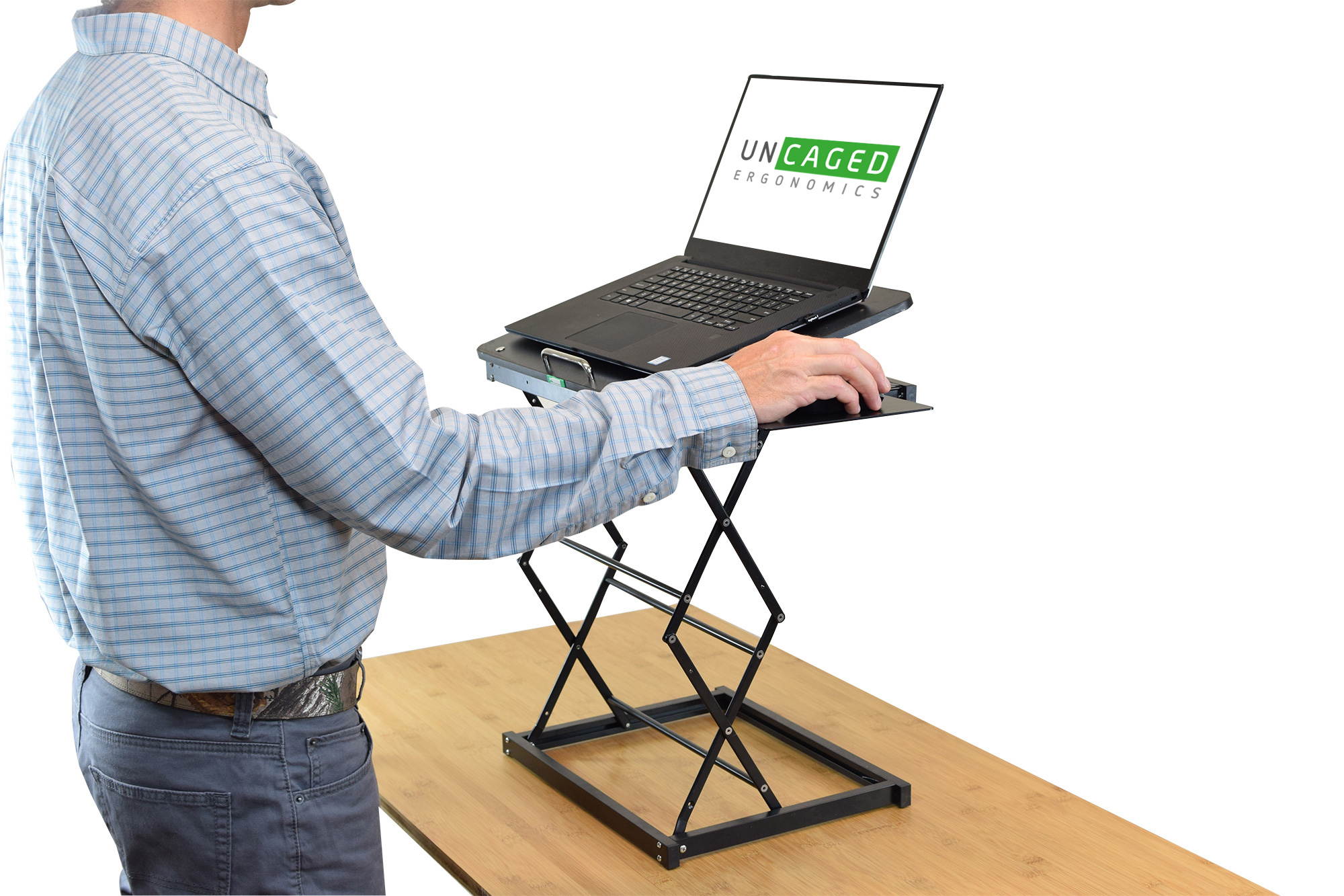 CD4 Laptop Standing Desk Converter ergonomic adjustable height tilt laptop desk stand sit stand up desktop riser topper for laptops small compact portable folding lightweight with mouse pad small
