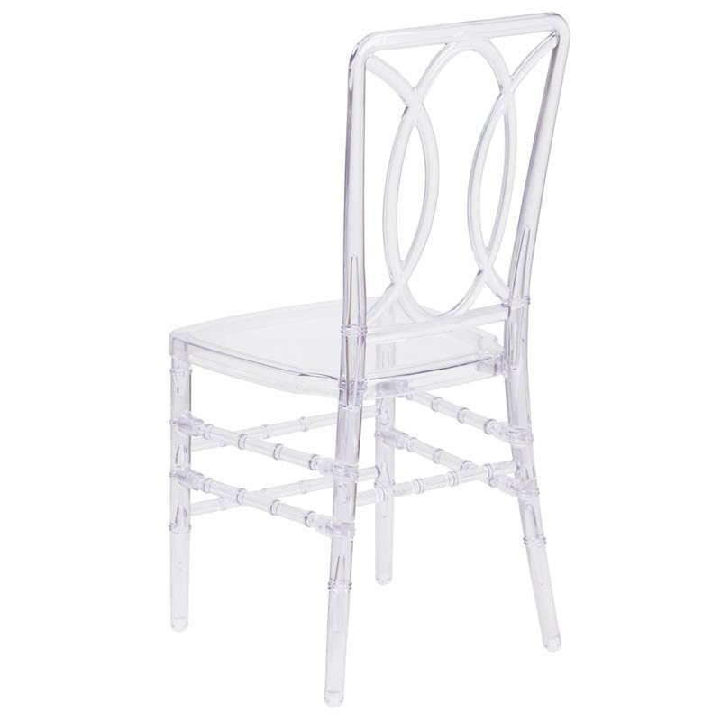 Flash Elegance Ghost Stacking Chair with Designer Back Crystal Ice - Riverstone Furniture Collection