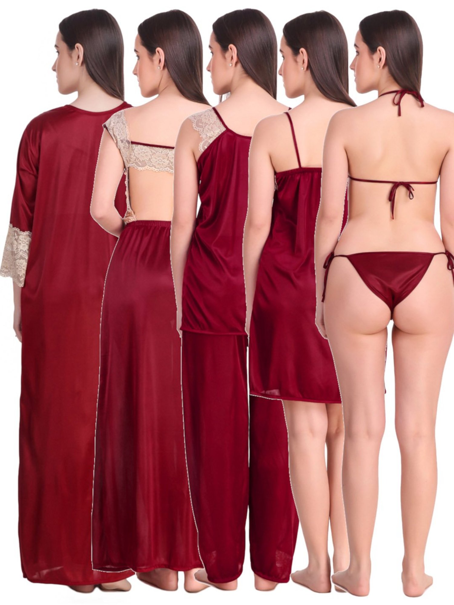 N-Gal Maroon Lace 8 Piece Nighty