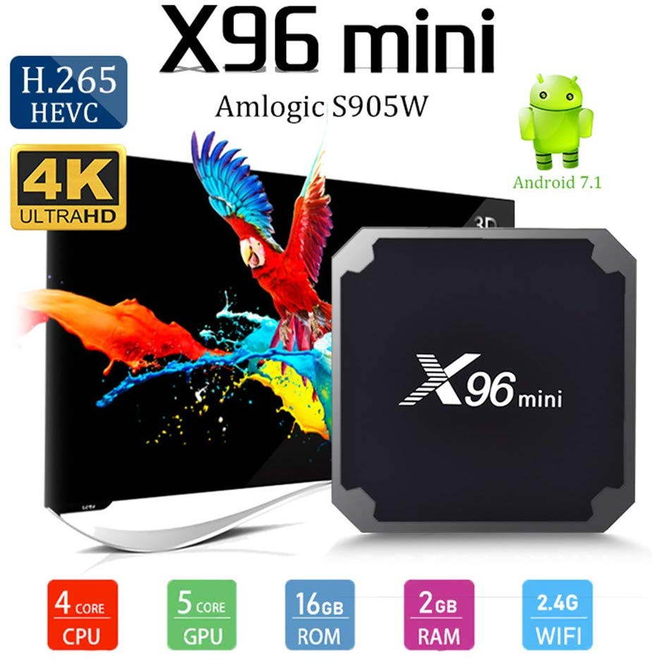 Mini 4K Android TV Box X96 Mini TV Box Android 7.1.2 (2GB RAM + 16GB ROM) S905W Quad-Core Cortex-A53 with WiFi 2.4GHz 100M LAN/H.265 4K 3D HD Mini X96 Set Top Box