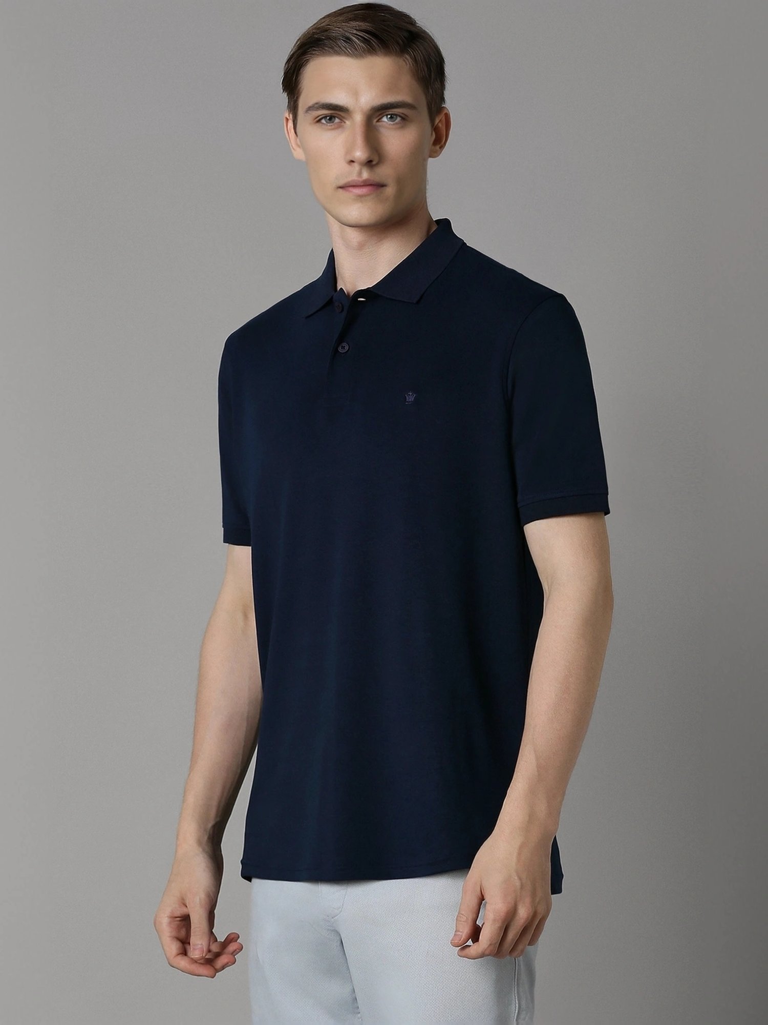 Louis Philippe Navy Cotton Regular Fit Polo T-Shirt