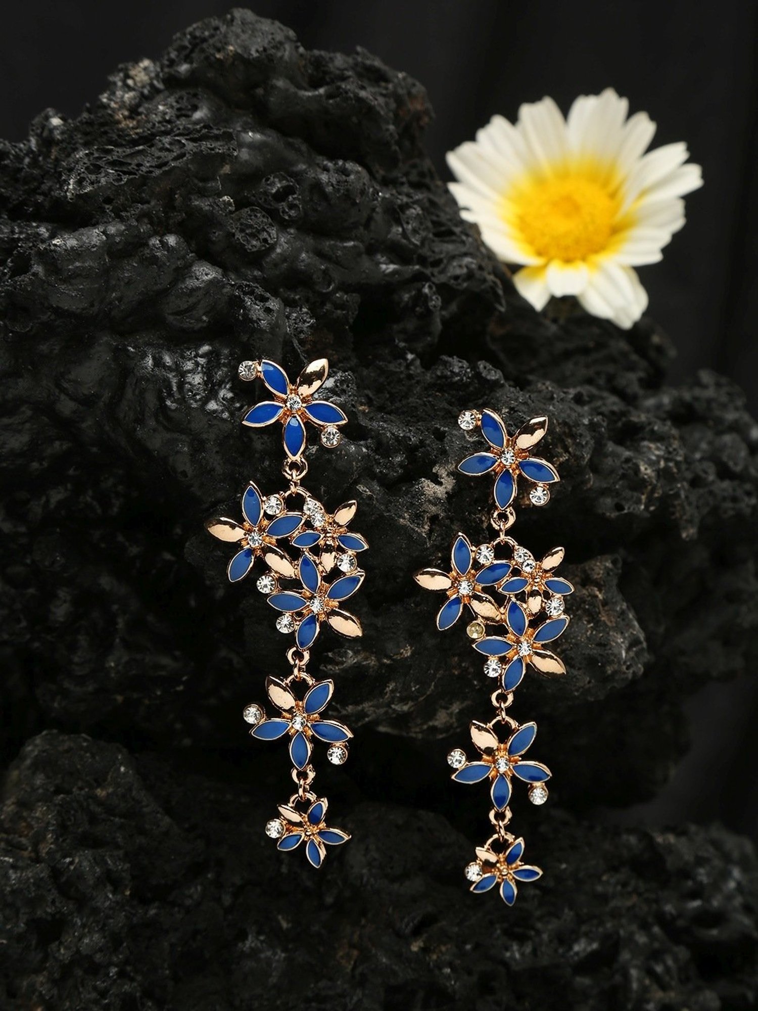 YouBella Contemporary Golden Blue & White Dangler Earrings for Women