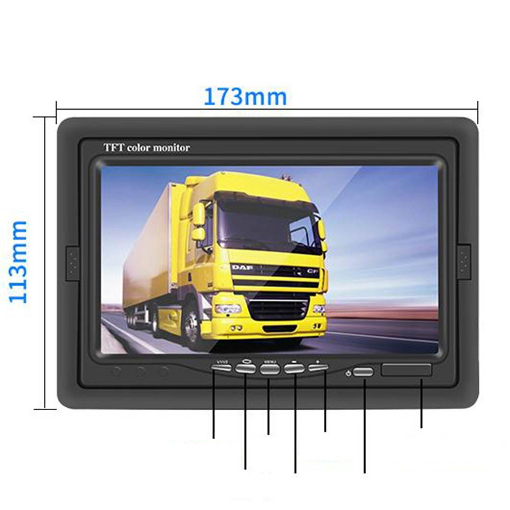 Car 7 Inch Backup Monitor Screen 12-24V Rear View Rearview Backing Parking Reverse TFT Color Monitor