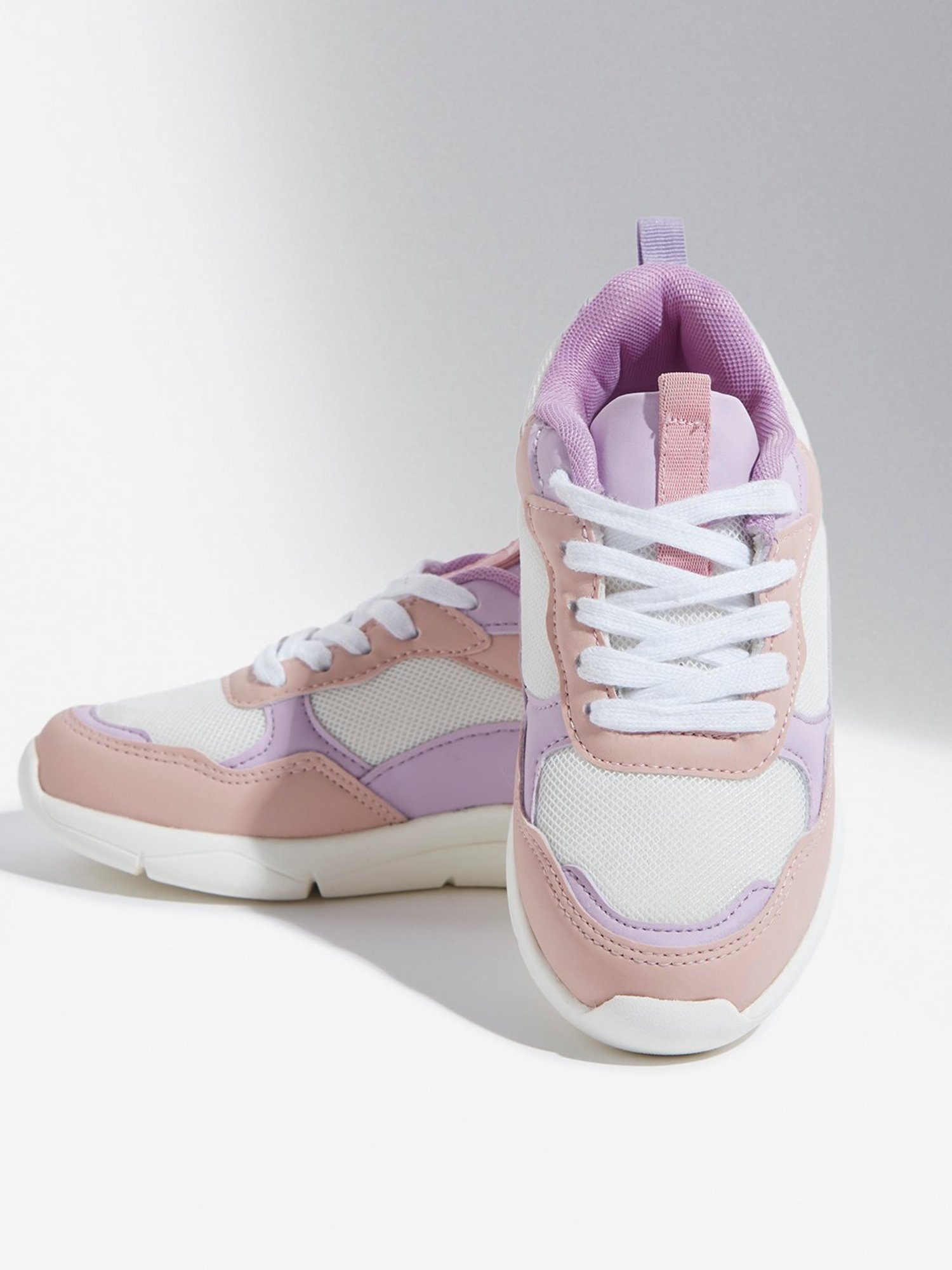 Yellow by Westside Peach Mesh Detailed Lace-Up Sneakers