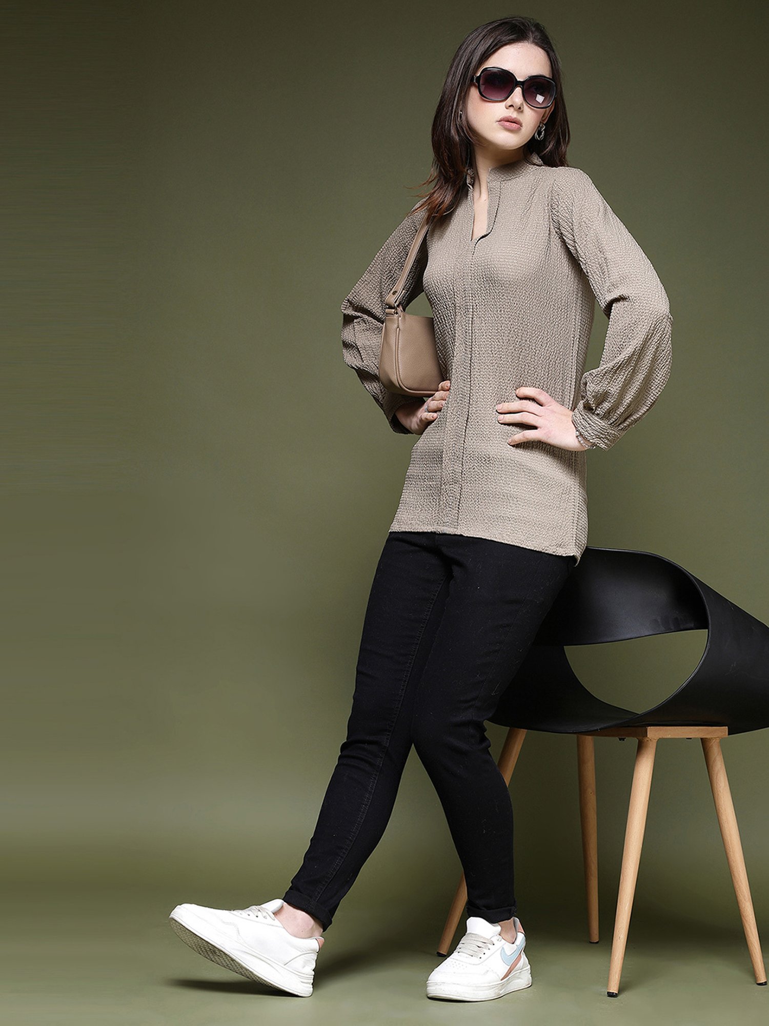 SELVIA Beige Regular Fit Top