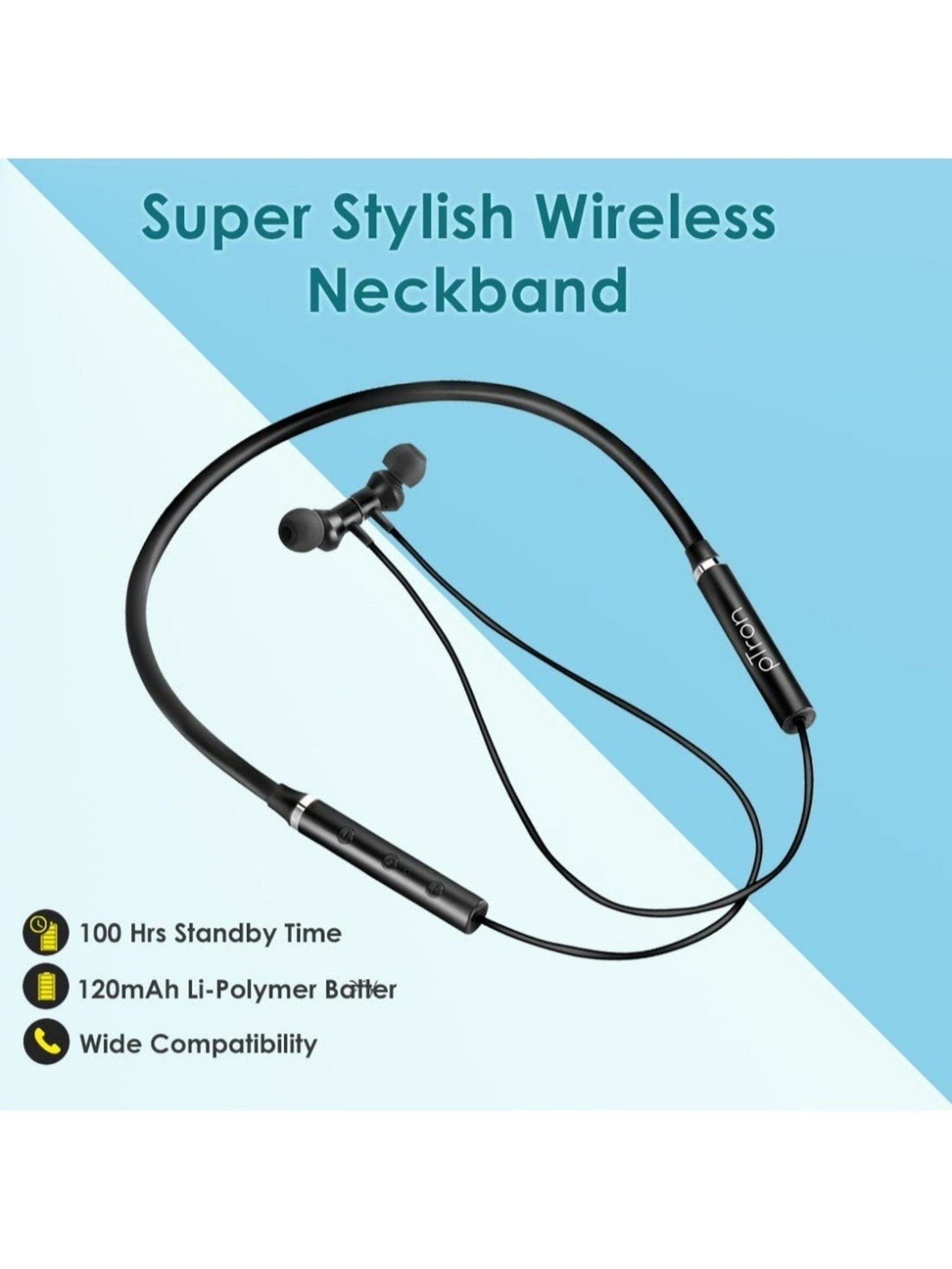 PTron Tangentbeat in-Ear Bluetooth 5.0 Wireless Neckband with Mic (Black)