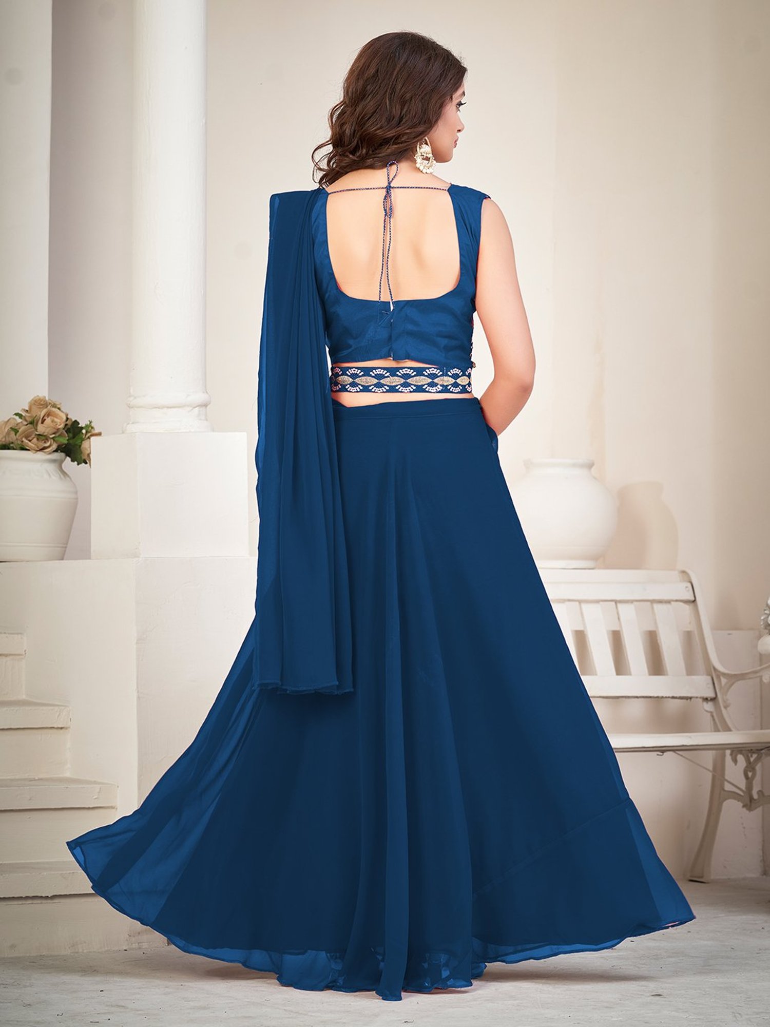 Warthy Ent Blue Embroidered Lehenga Choli Set With Dupatta