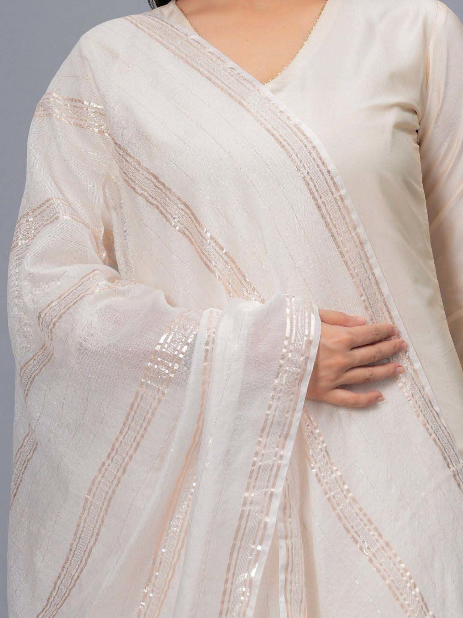 Stylum White Striped Dupatta