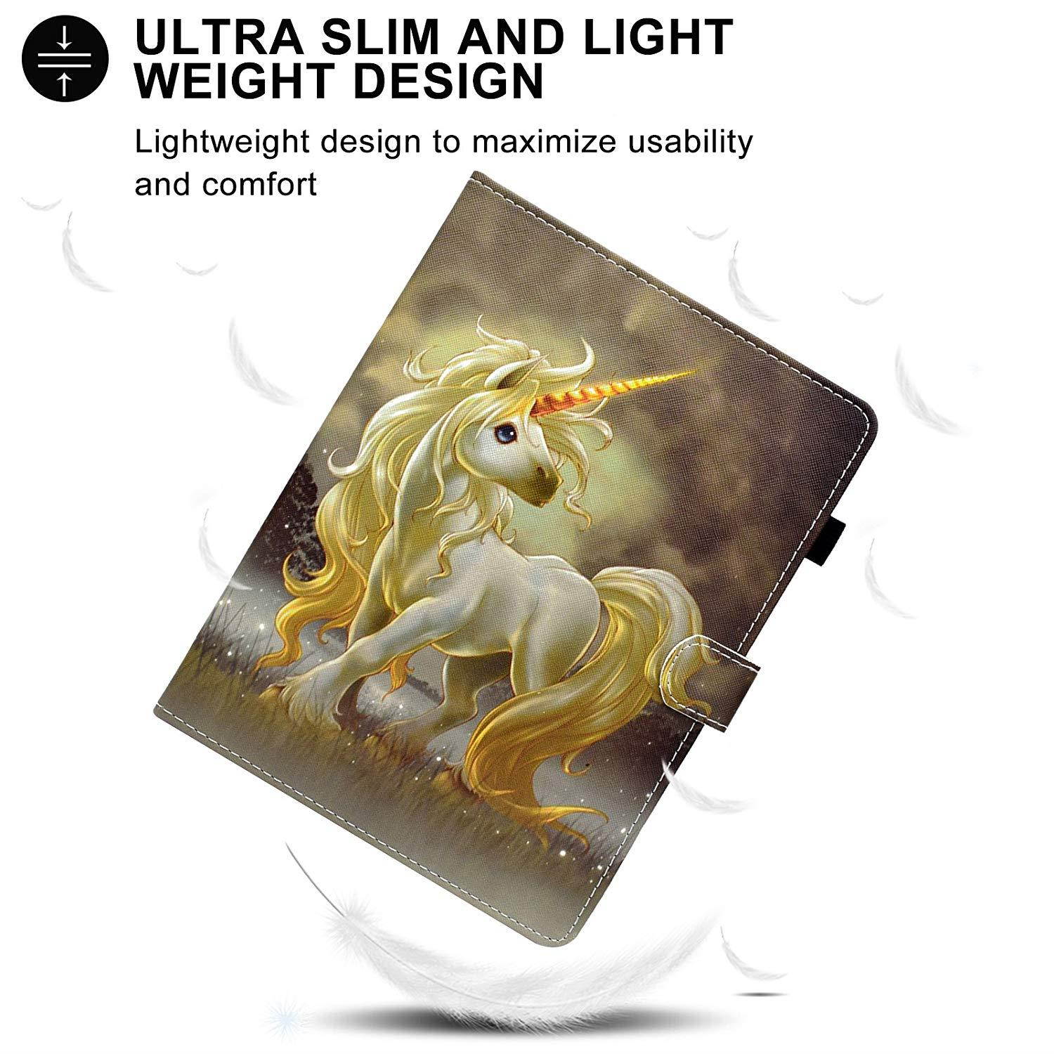 iPad 2/3/4 Case, Casii Colorful Premium Leather Case Folding Multiple Viewing Stand Folio Wallet Cover with Auto Sleep/Wake Feature for Apple 9.7-Inch iPad 2nd 3rd 4th Generation - Golden Unicorn