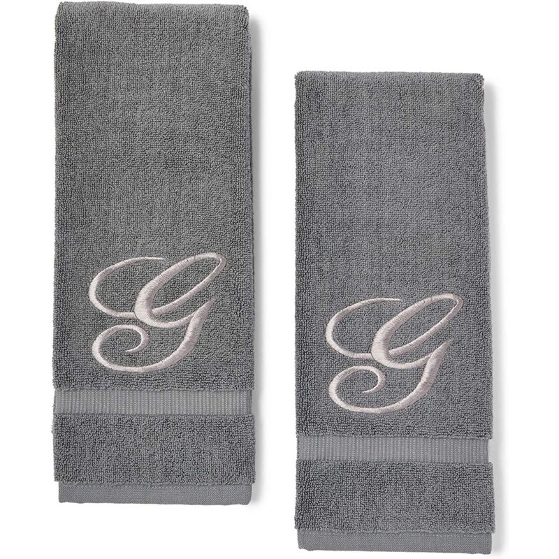Juvale 2 Pack Monogrammed Hand Towel, Embroidered Letter G (Grey, 16 x 30 in)