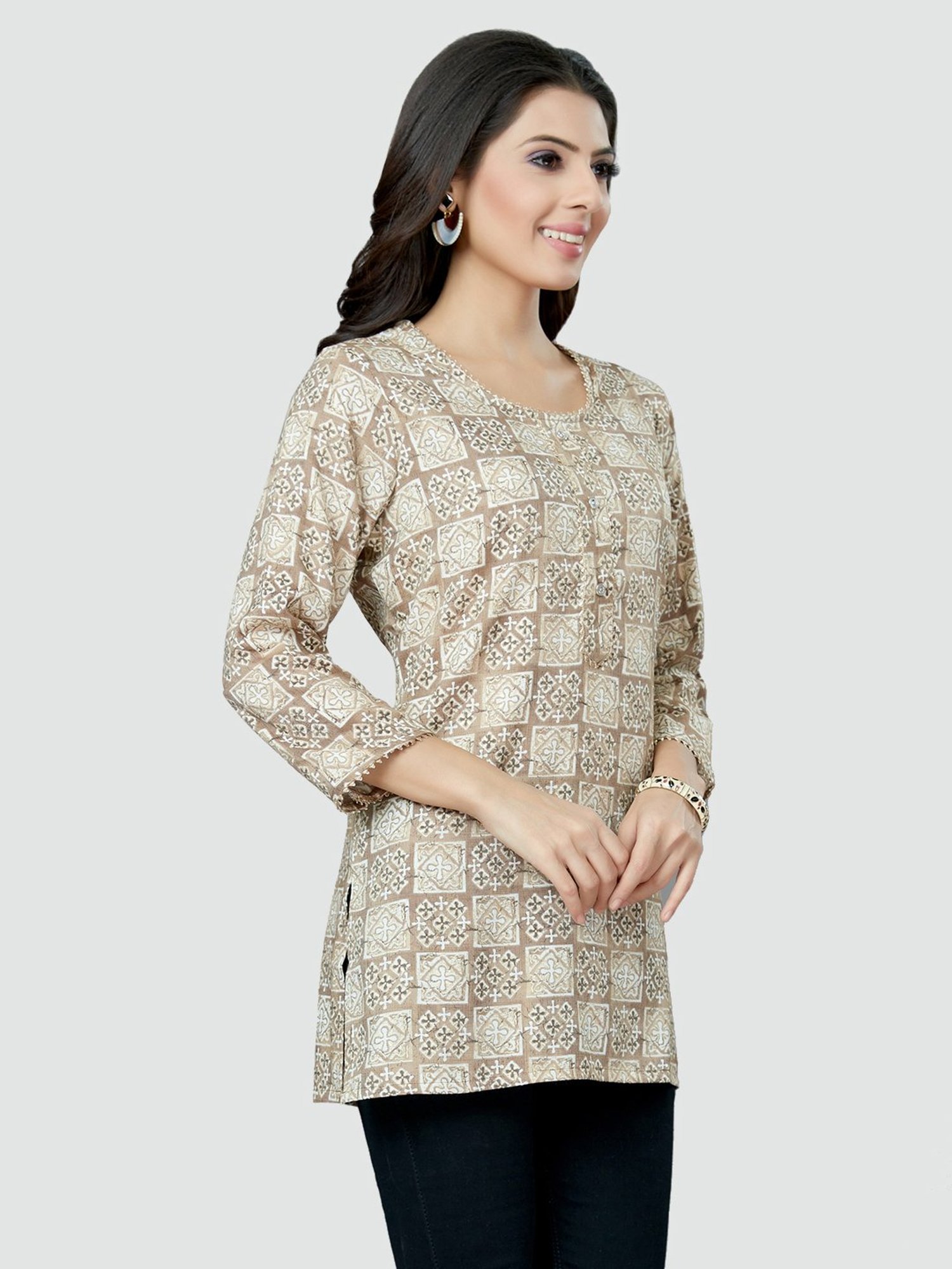 Saree Swarg Beige Printed Tunic