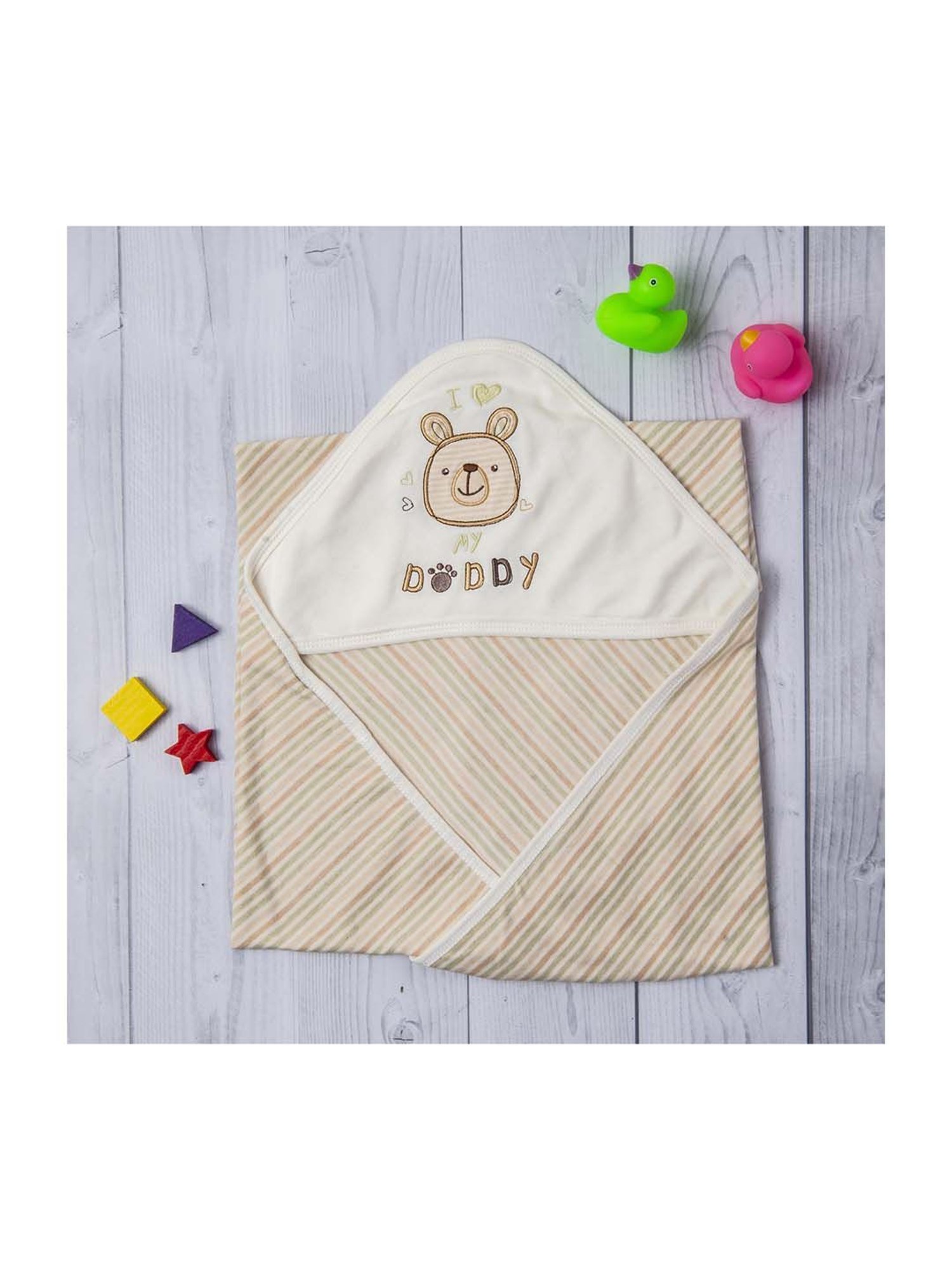 Baby Moo Kids Beige Cotton Striped Hooded Wrapper