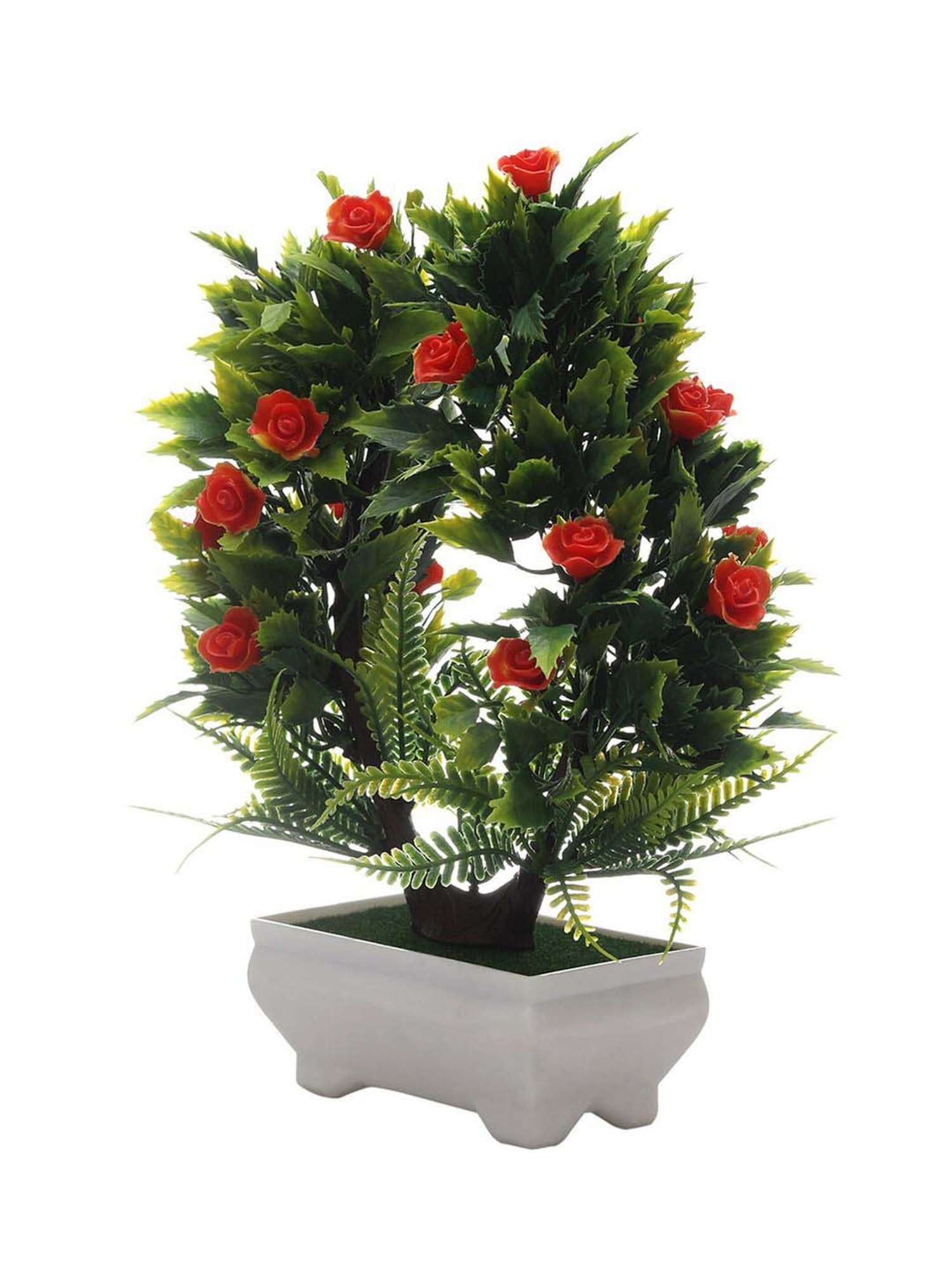Foliyaj Multicolor Plastic Artificial U Shaped Bonsai Tree With Leaves And Roses