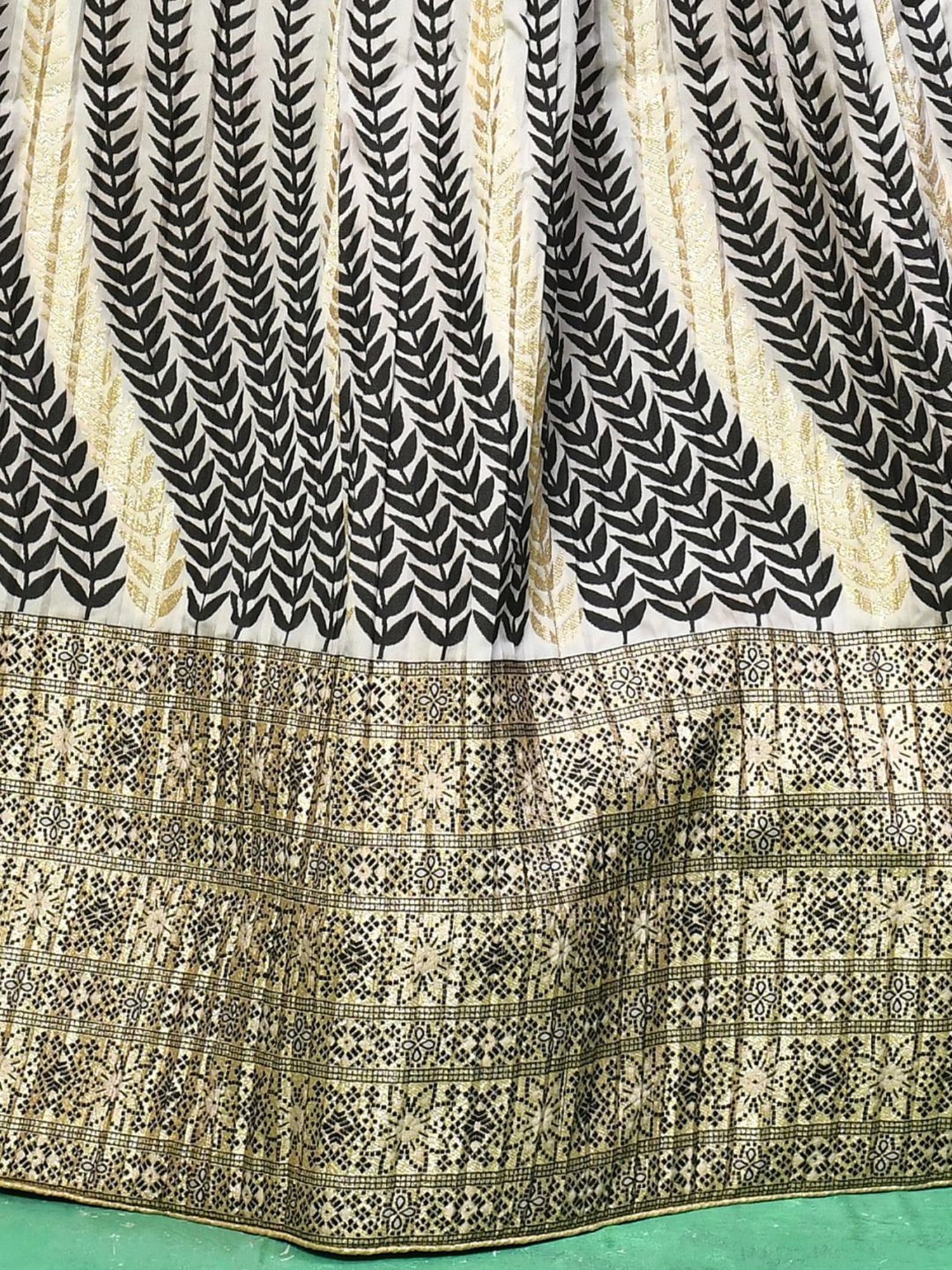 Elora Black & White Woven Pattern Semi Stitched Lehenga Choli Set With Dupatta