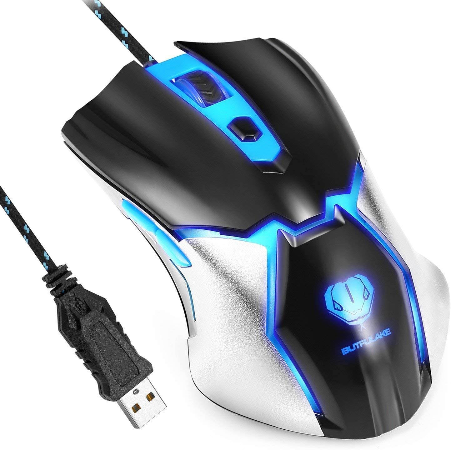 Gaming MouseUSB Wired PC Gaming Mice 3200 DPI with 4 Adjustable Levels Comfortable Ergonomic Grip Design with Blue LED 6 Programmable Buttons for PCNotebook MacBook Windows Vista Linux - Blue