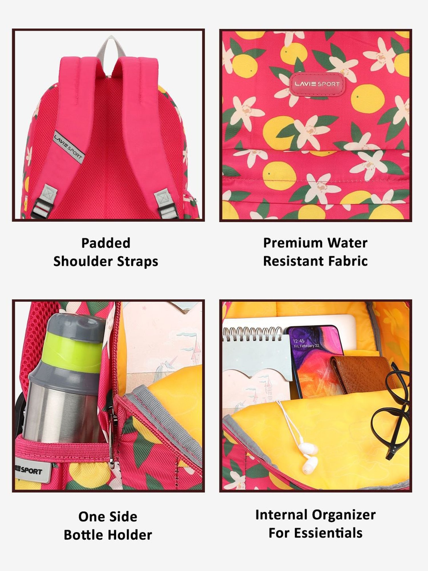 Lavie Sport Lime 18L Printed Casual Backpack |School Bag for Girls (Magenta)