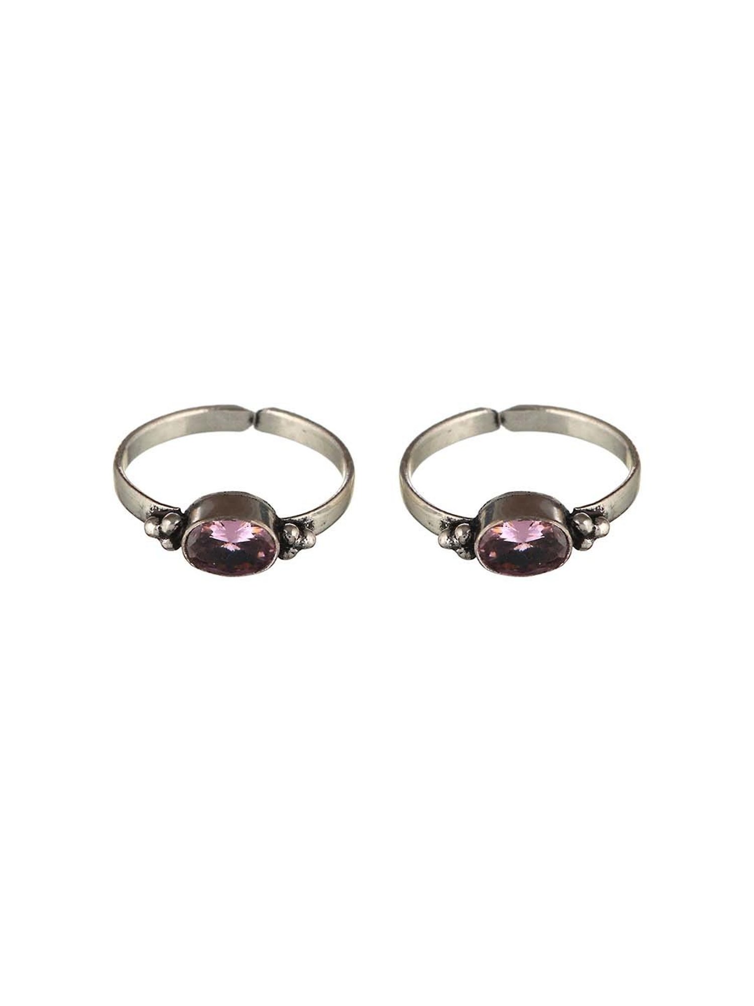 Saraf RS Jewellery Silver-Plated Pink AD Studded Delicate Adjustable Toe Rings - Set of 2