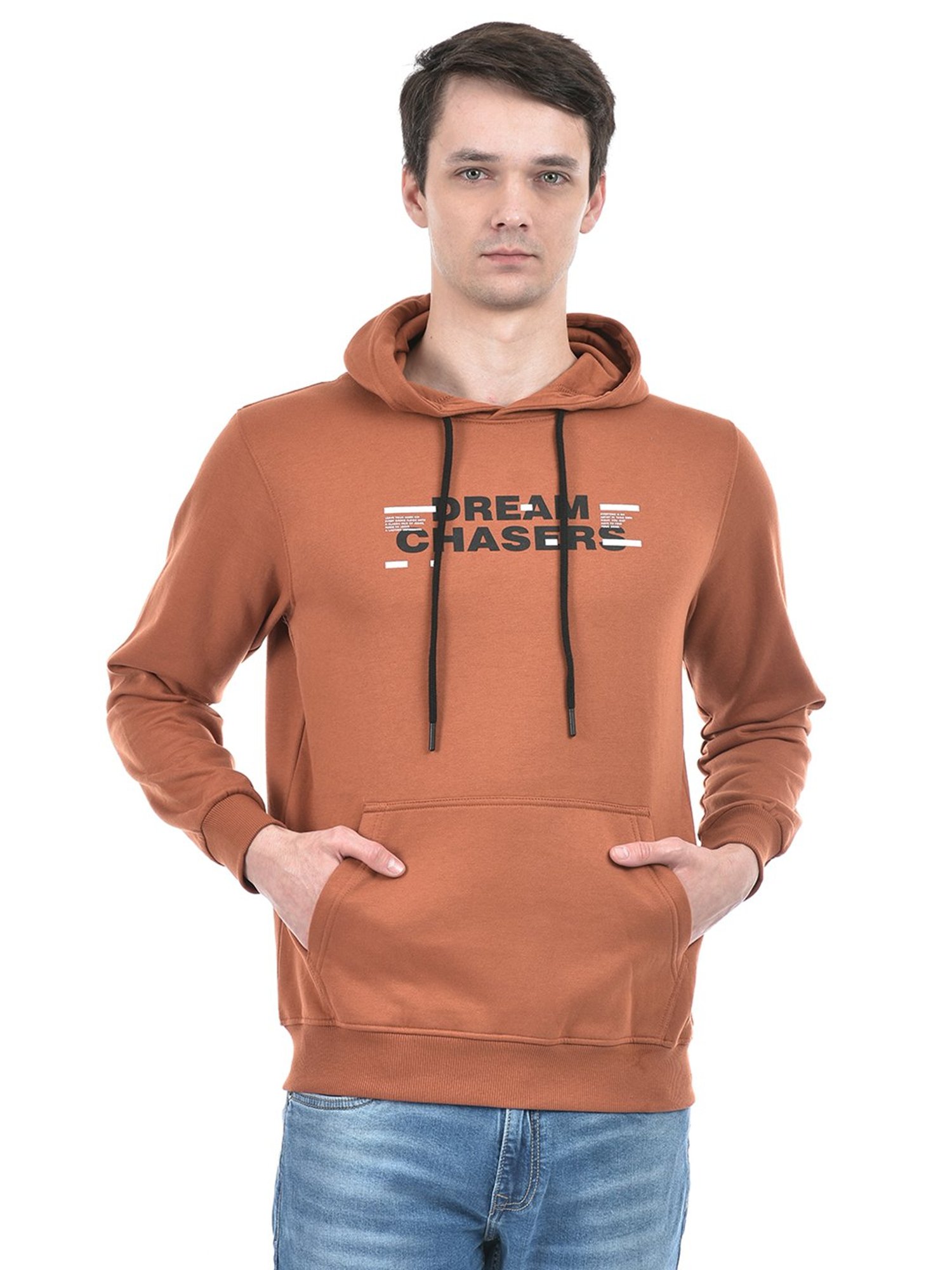 Integriti Brunt Orange Regular Fit Printed Hooded Sweatshirt
