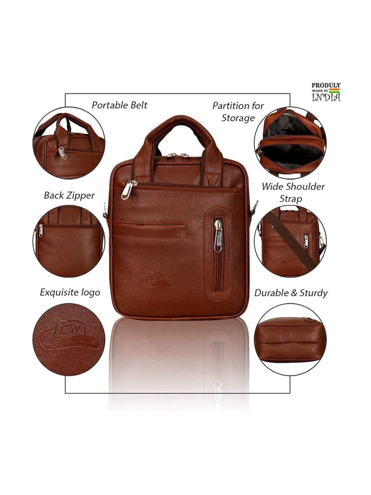 Leather World Tan Solid Medium Crossbody Bag