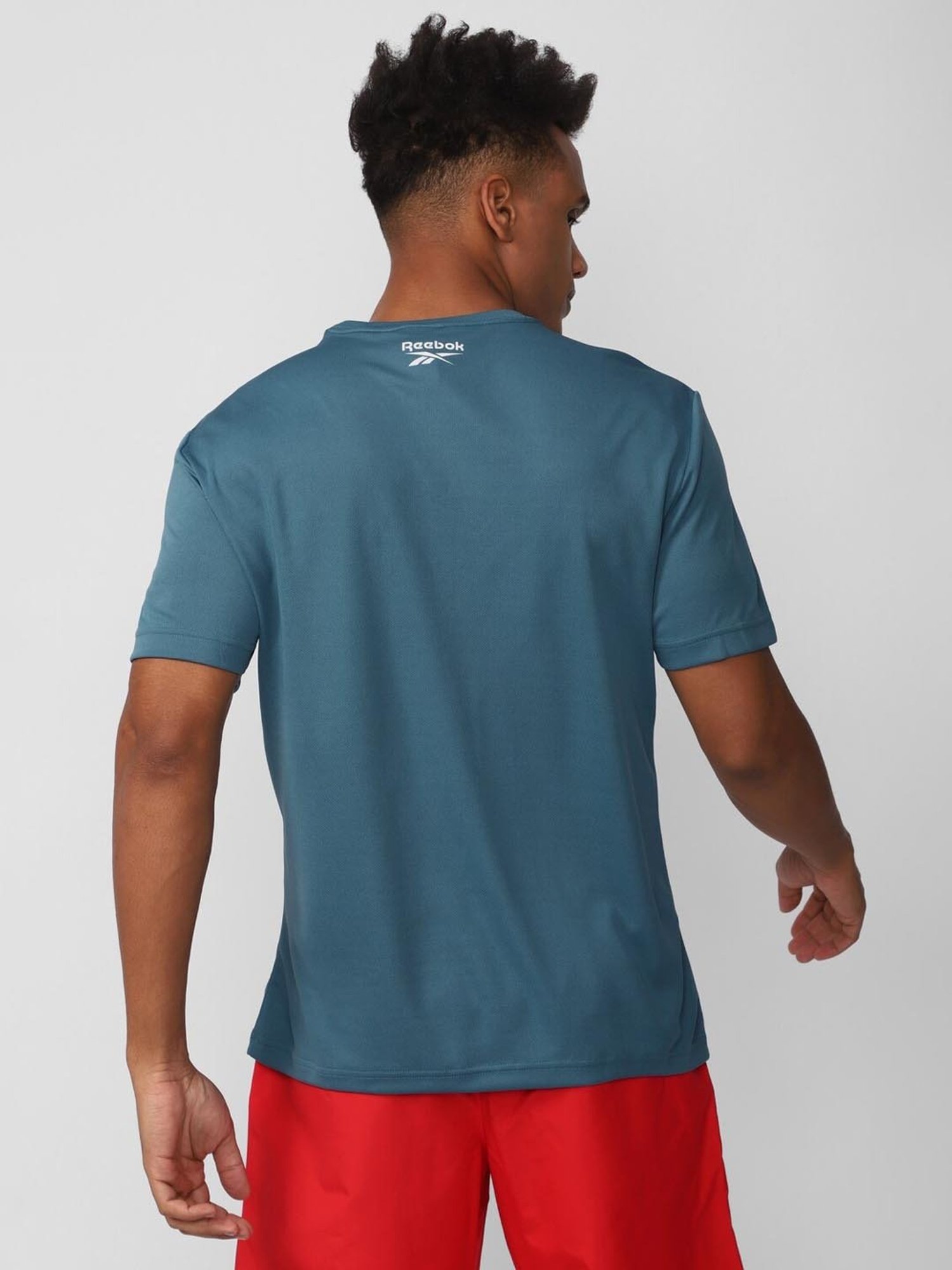 Reebok Blue Slim Fit Printed T-Shirt