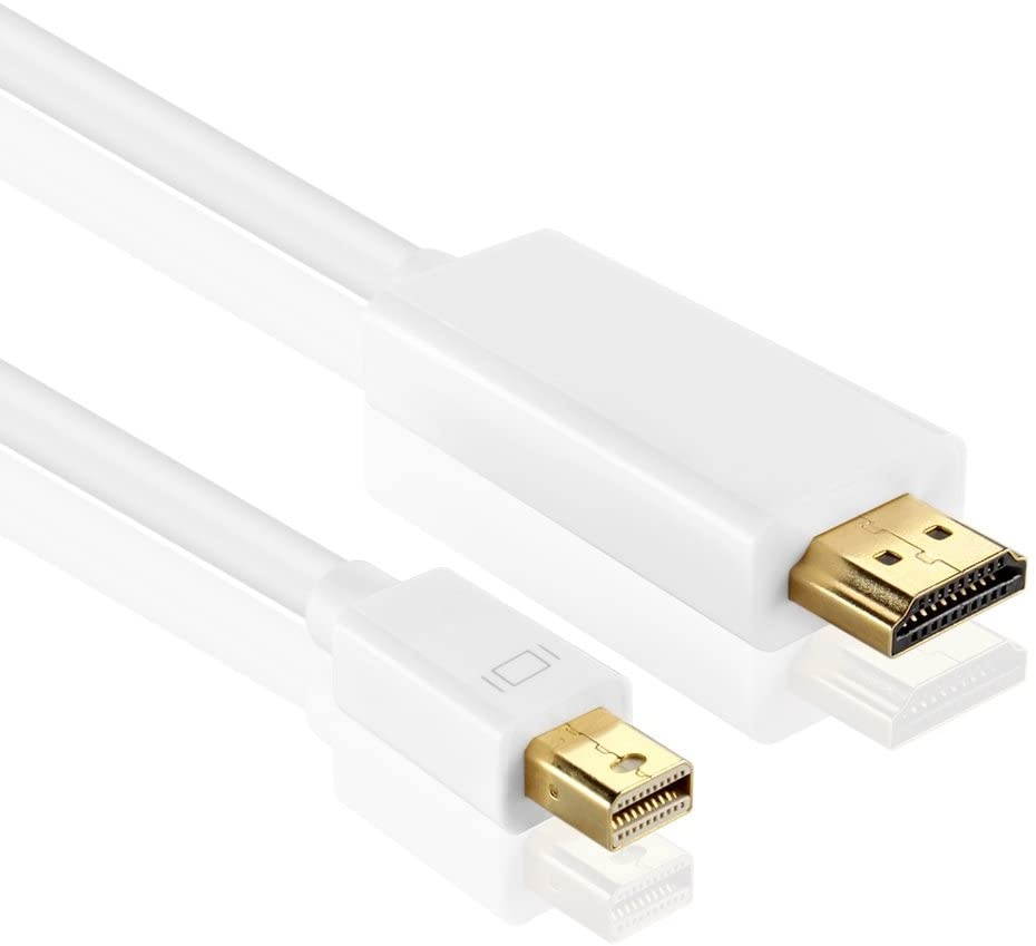 TNP Mini DisplayPort to HDMI Adapter Cable (10FT) - 4K 4Kx2K 2160P Ultra HD UHD (Thunderbolt 2 Compatible) mDP Mini DP to HDMI Male Connector Port Video Audio Converter Plug Wire Cord - White