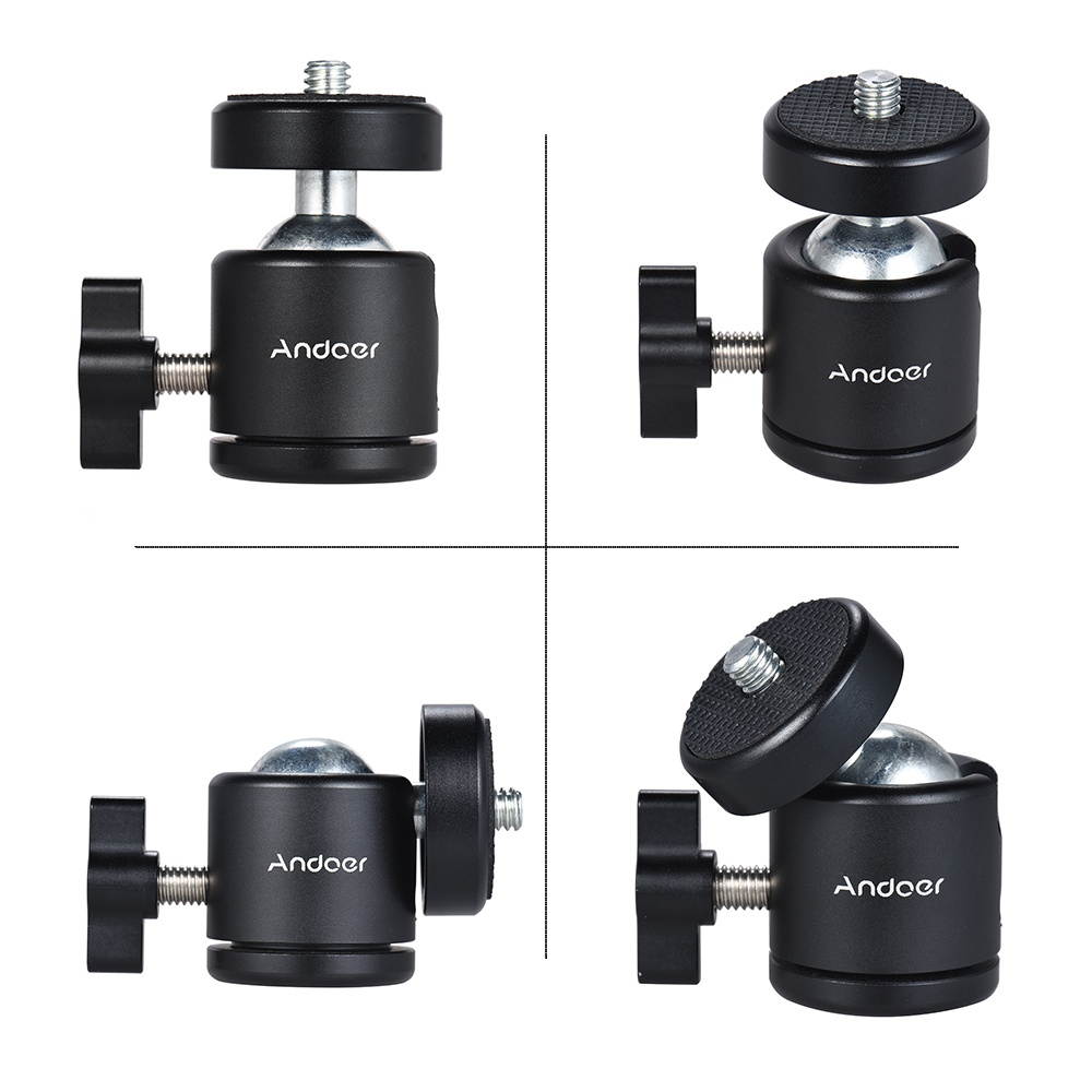 Andoer Mini Tripod Metal Ball Head Adapter Ballhead Mount with 1/4" Screw & 1/4" Screw Hole