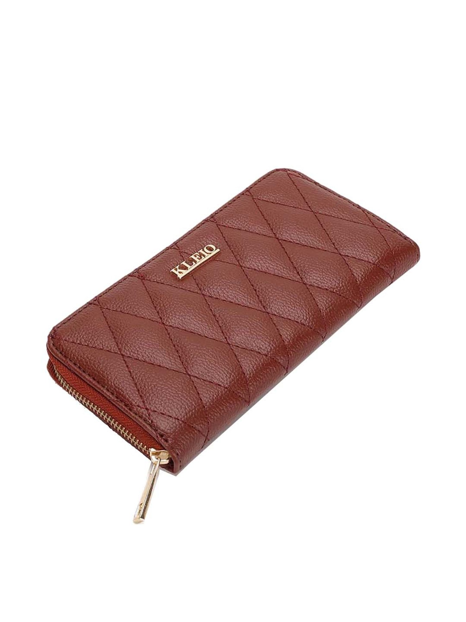 KLEIO Brown Quilted Zip Around Wallet for Women