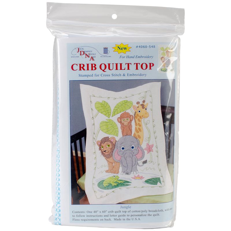 Jack Dempsey Stamped White Quilt Crib Top 40"X60"-Jungle