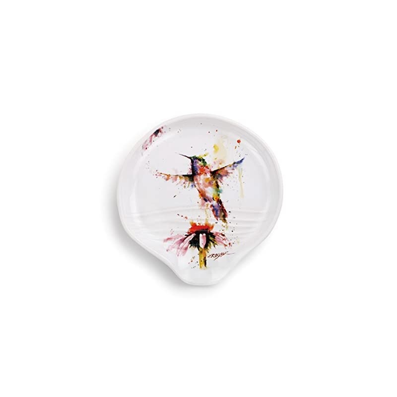 Crouser 5 x 5 Glossy Ceramic Stoneware Spoon Rest (Hummingbird Watercolor)