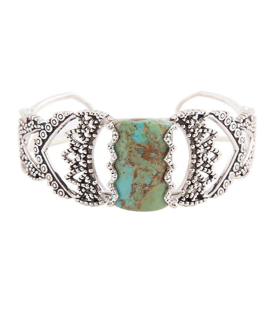 Barse Sterling Silver and Genuine Turquoise Detailed Cuff Bracelet