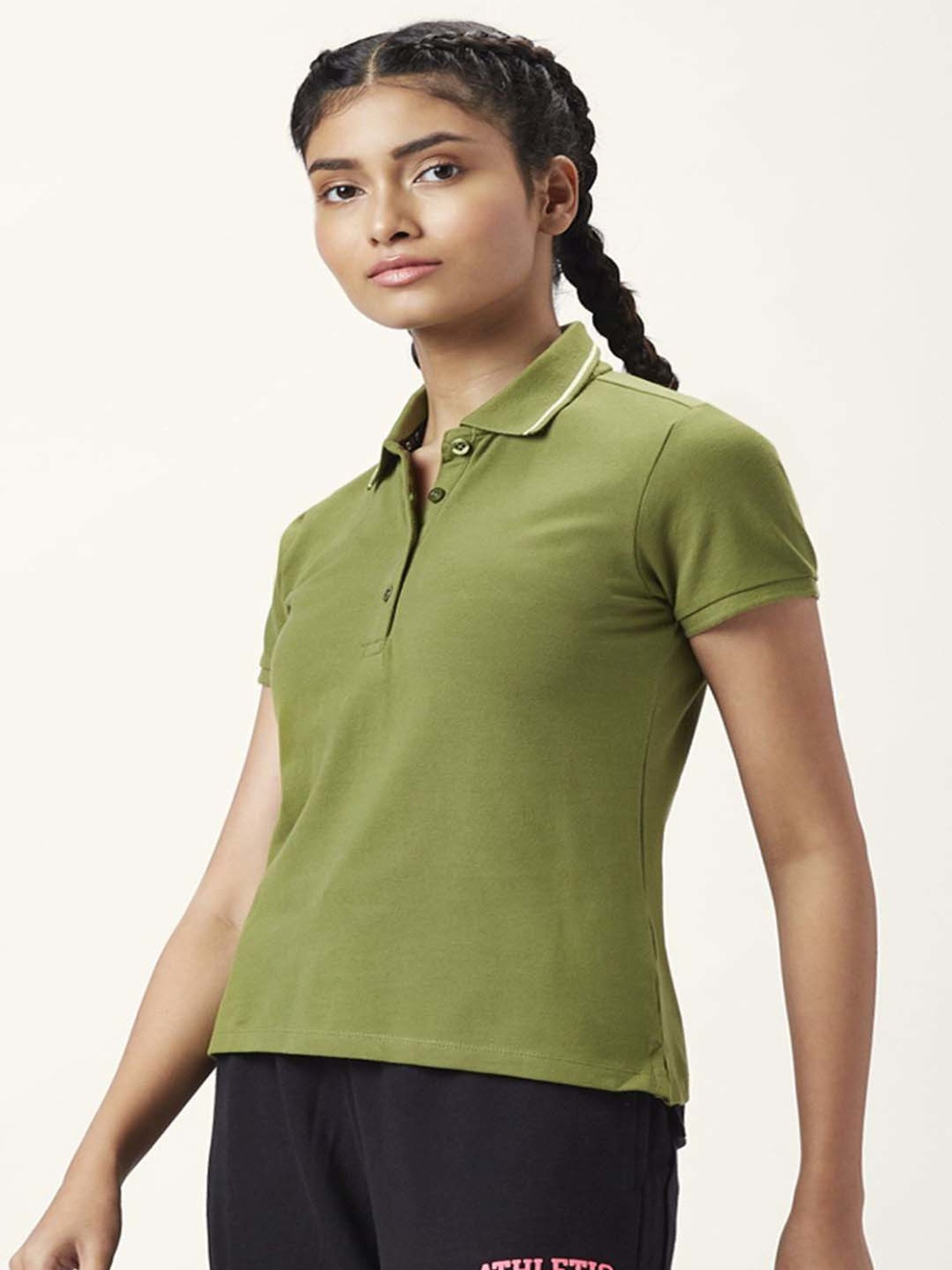Ajile by Pantaloons Olive Green Cotton Sports T-Shirt