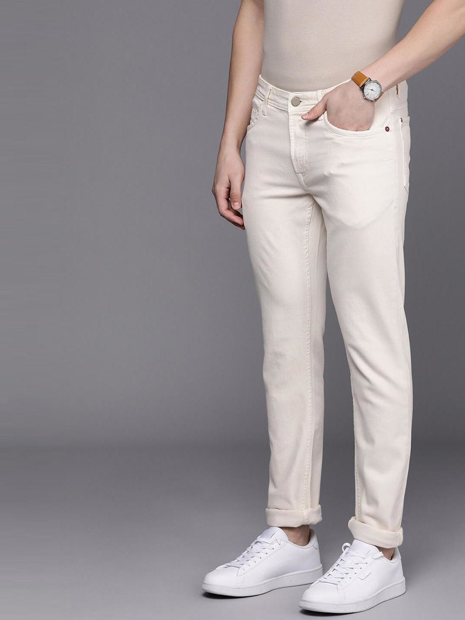 Allen Solly Jeans Cream Skinny Fit Jeans