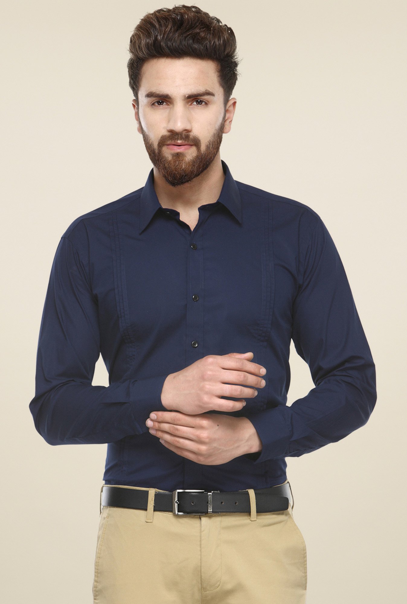 Hancock Navy Full Sleeves Cotton Shirt