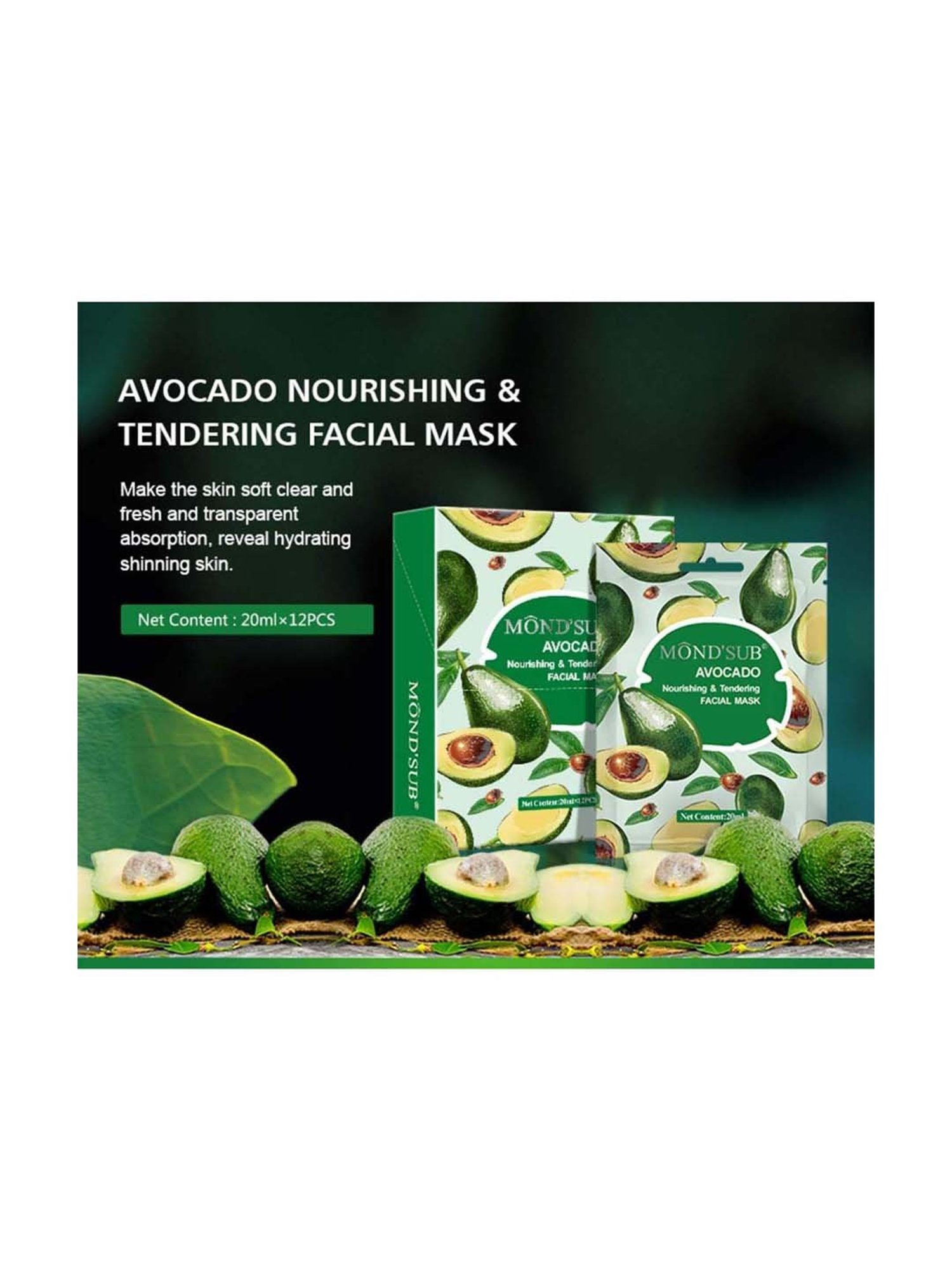 MONDSUB Avocado Nourishing Face Sheet Masks (Pack of 3) - 20 ml Each