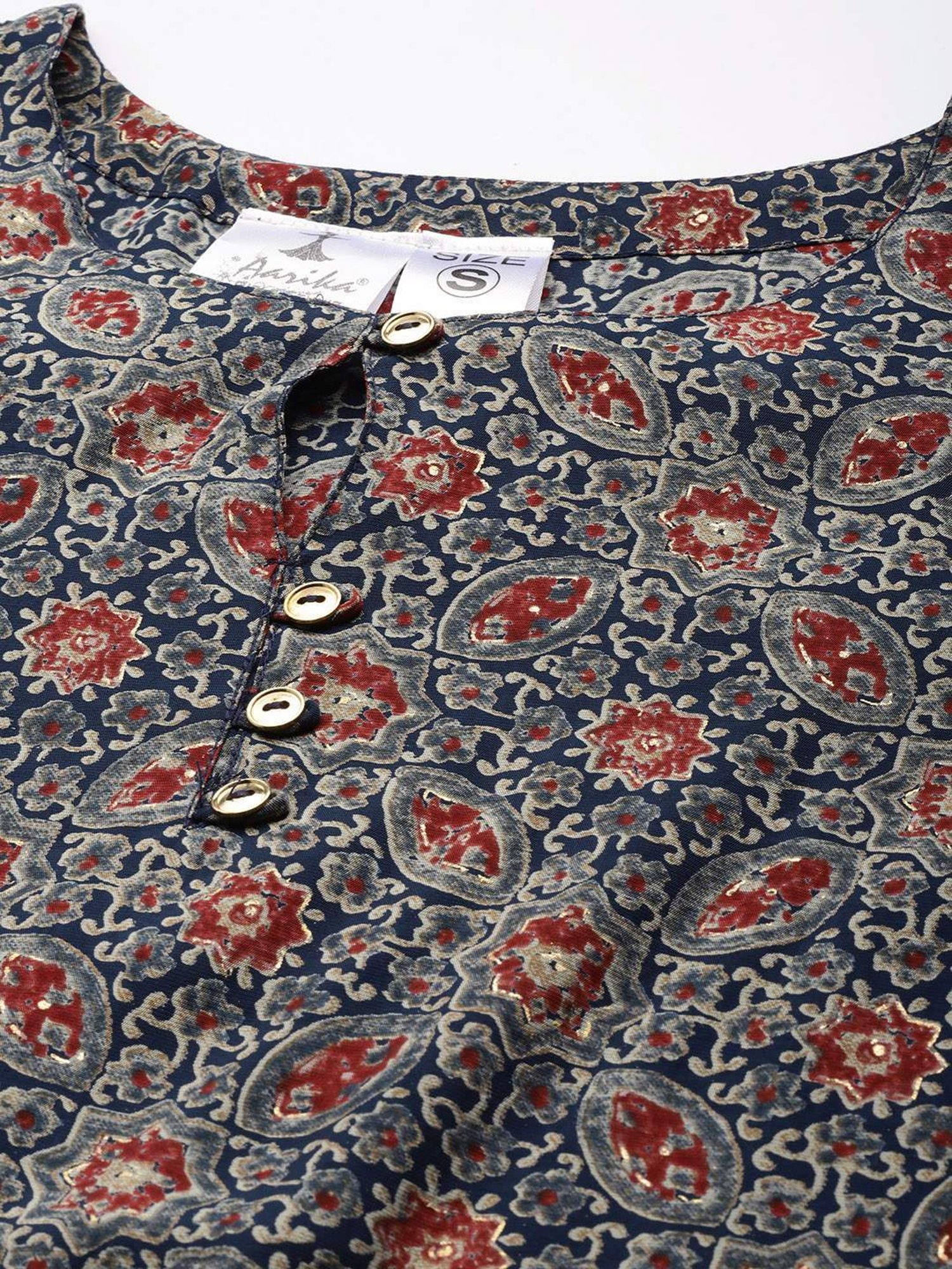 Aarika Blue Cotton Printed Straight Kurta