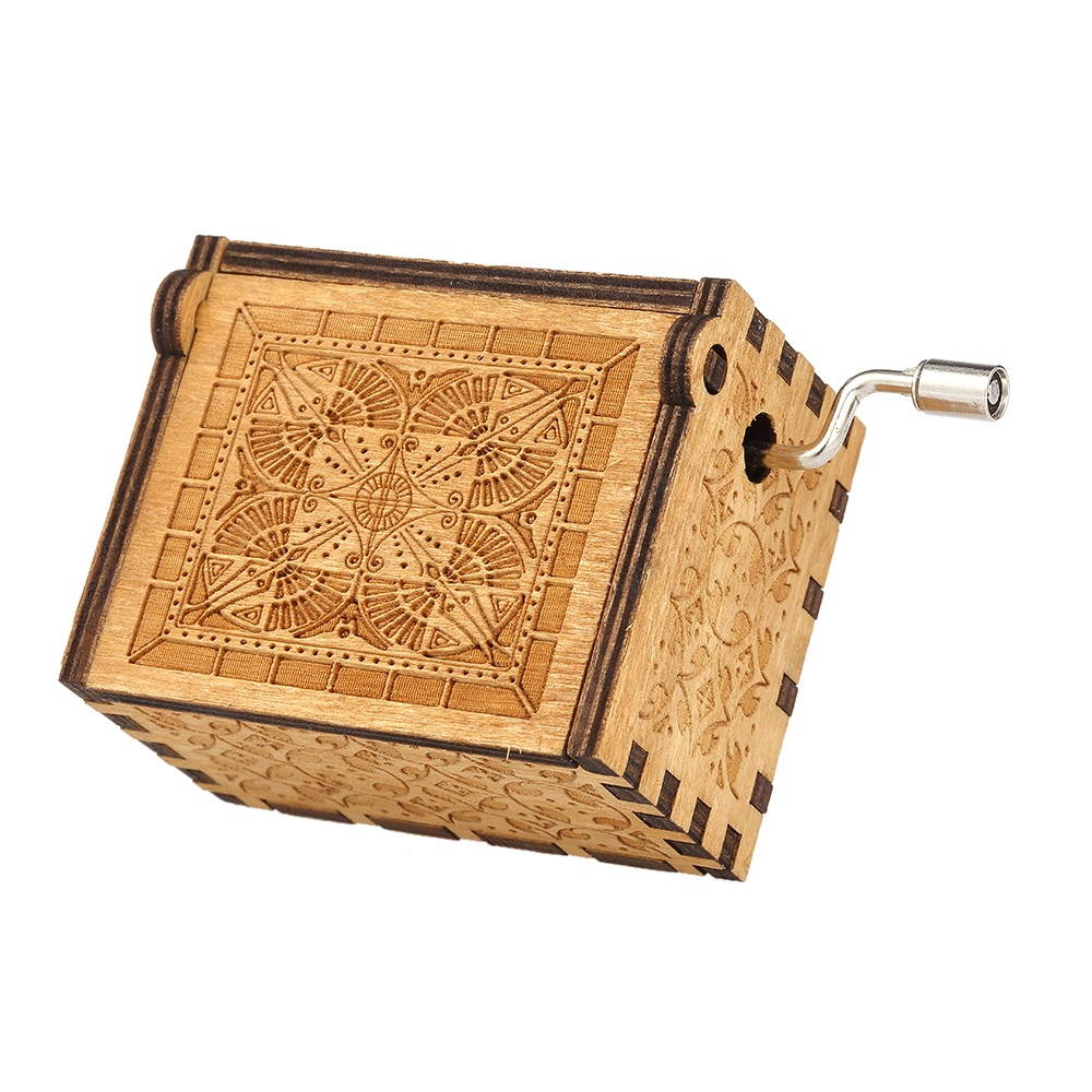 Vintage Wooden Theme Song Music Box Hand-operated Carved Engraving Music Case Creative Holiday Birthday Gifts for Kids