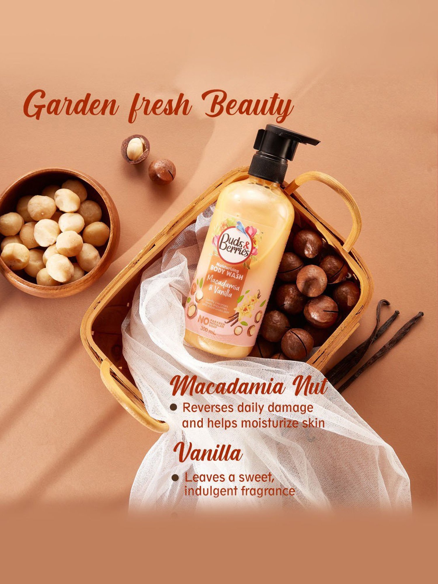 Buds & Berries Macadamia & Vanilla Moisturising Body Wash - 300 ml