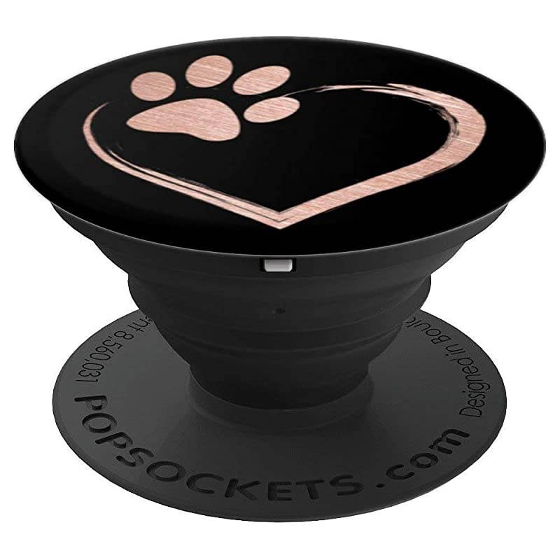 pink dog paw with heart on black phone grip for girls PopSockets Grip and Stand for Phones and Tablets