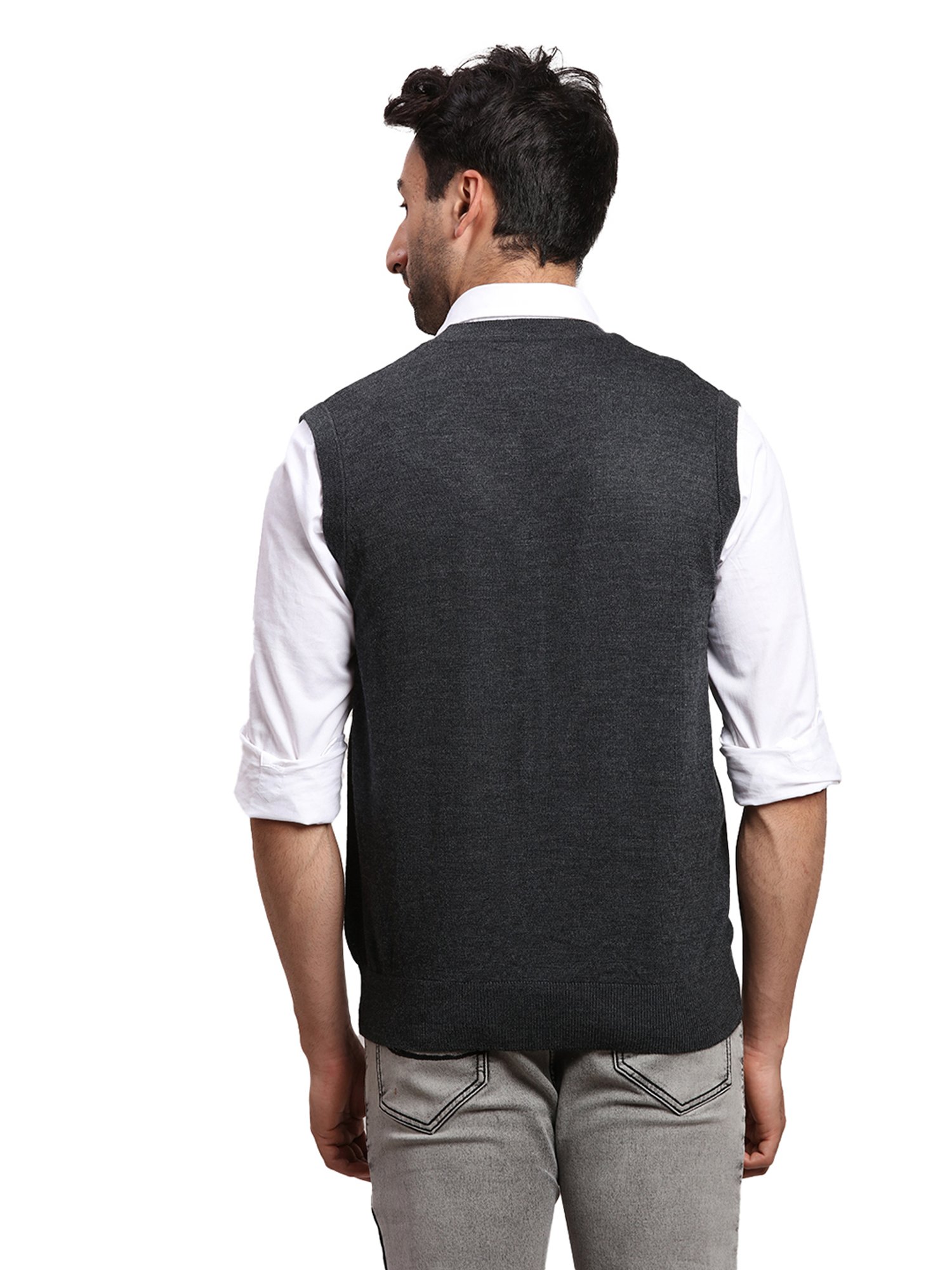 ColorPlus Dark Grey Regular Fit V Neck Cardigan