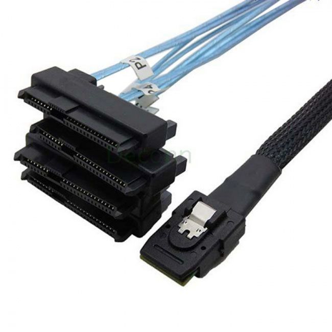 Jimier Internal 36 Pin Mini SAS SFF-8087 Host to 4 SFF-8482 Target SAS Hard Disk and SATA Power Cable 100cm SF-091-1.0M